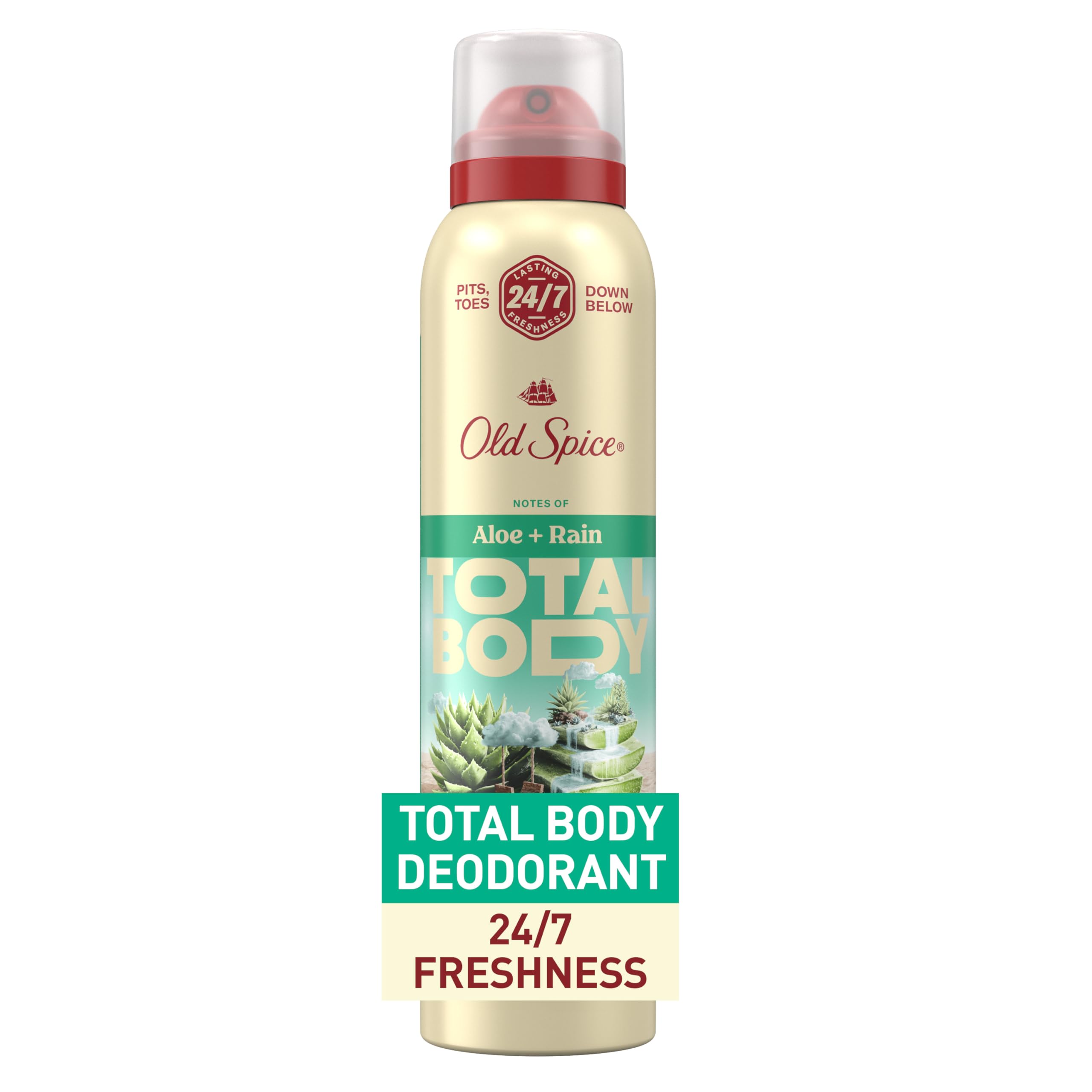 Old Spice Whole Body Deodorant Spray for Men, Aluminum Free, Aloe + Rain Scent, 24/7 Odor Protection, 24/7 Lasting Freshness, De