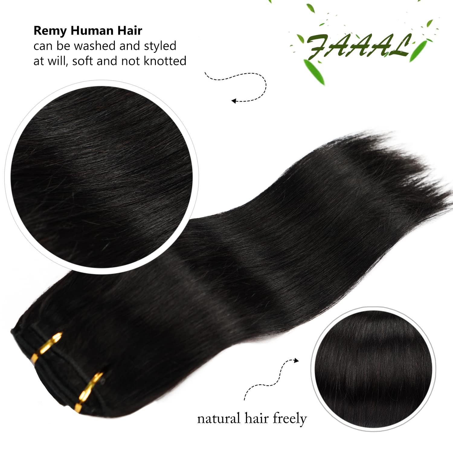 16'' Clip in Human Hair Extensions Full Head 130g 7 Pieces 16 Clips 1B# Natural Black Double Weft Brazilian Real Remy Hair Exten