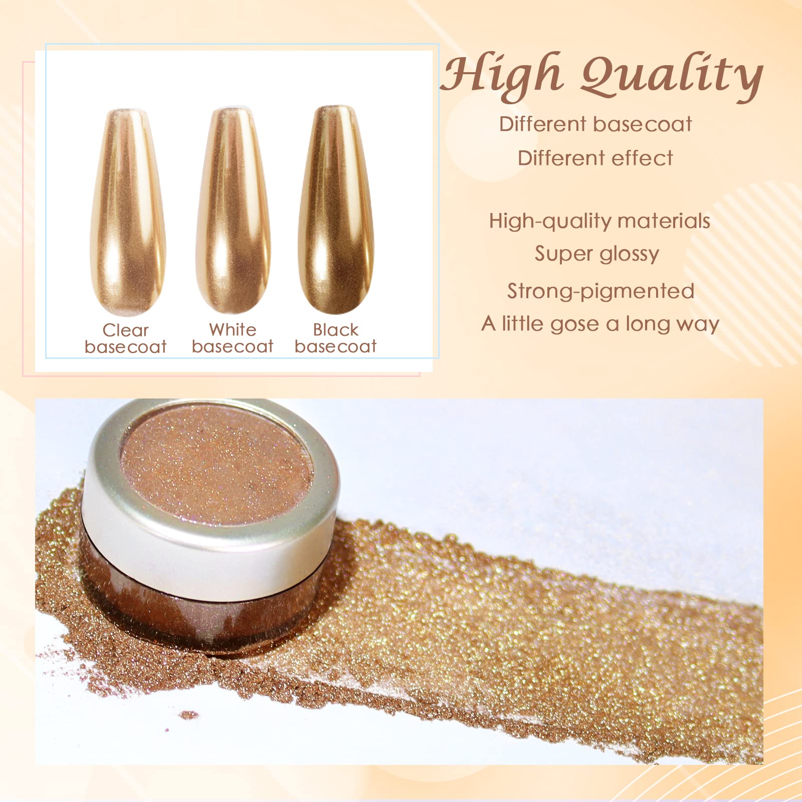 Laza Chrome Nail Powder Mirror Effect Metallic Dust Holographic Glitter Glazed Manicure Decoration Reflective Pigment For Diy Ge