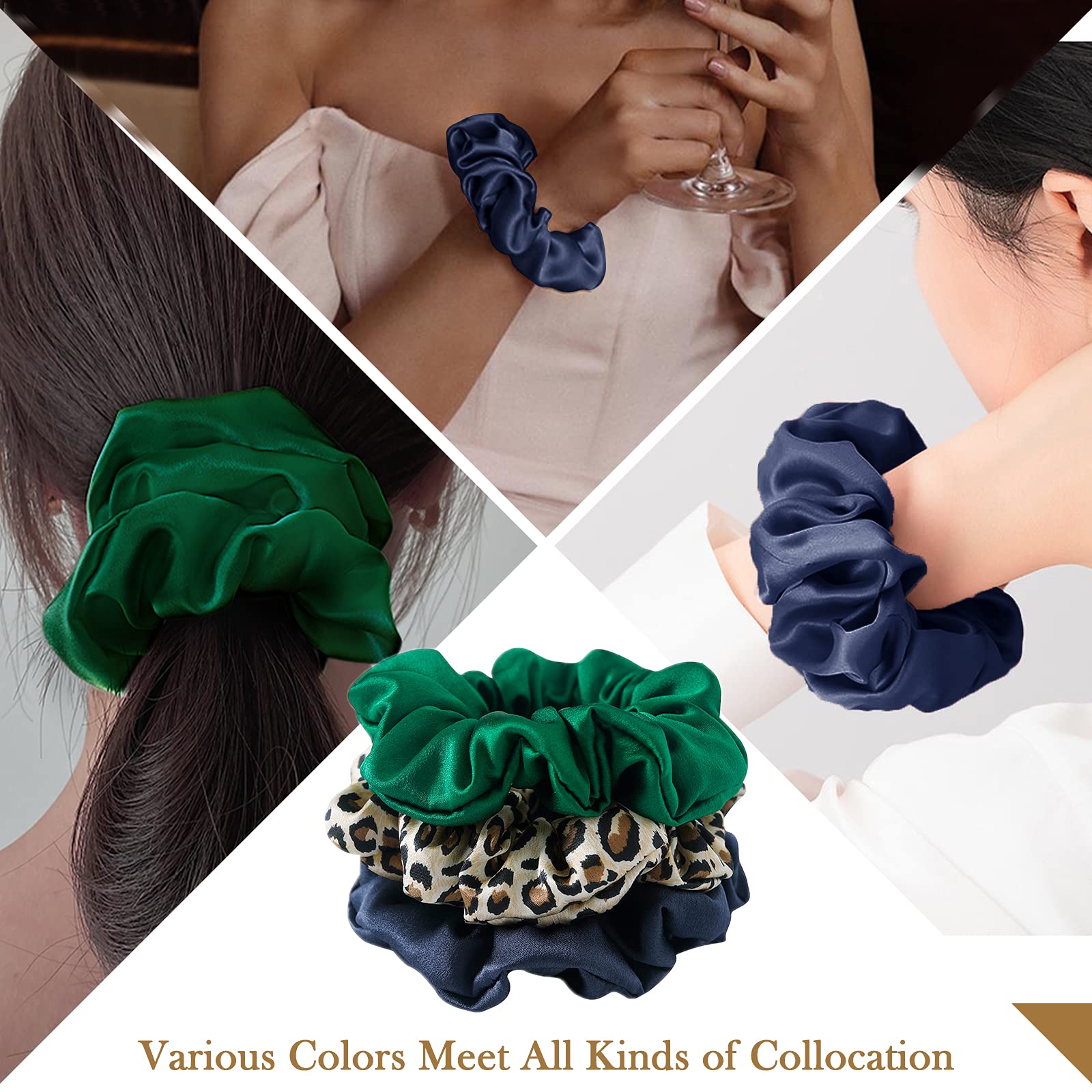 Silk Scrunchies For Hair, 3 Pack, 100% Mulberry Silk Hair Ties, 19 Momme, Natural Silk Elastic Hair Bands For Women And Girls'Ha