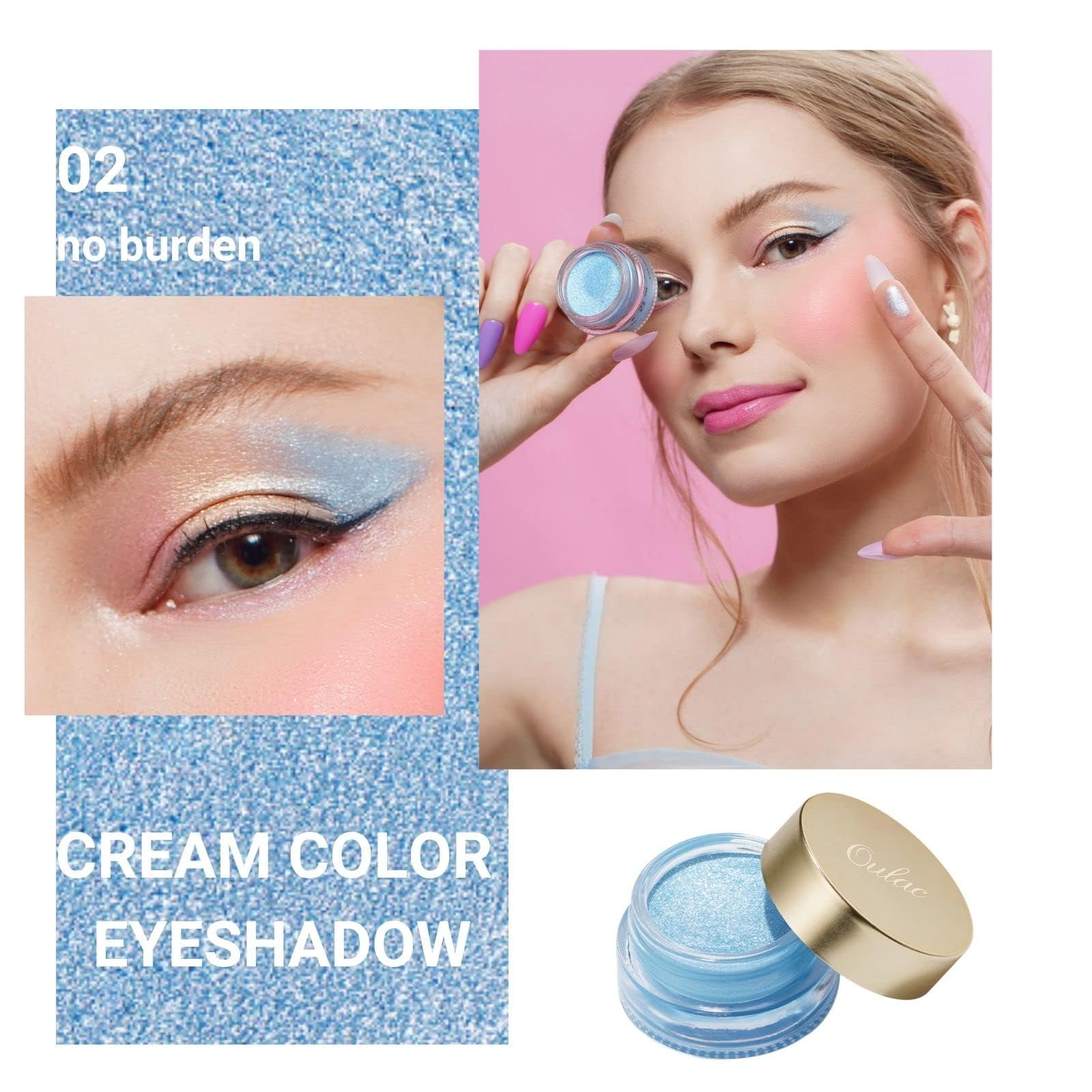 Oulac Blue Cream Eyeshadow Also For Highlighter Large Capacity Highly Pigmented Eye Shadow Waterproof &Long Lasting With Moistur