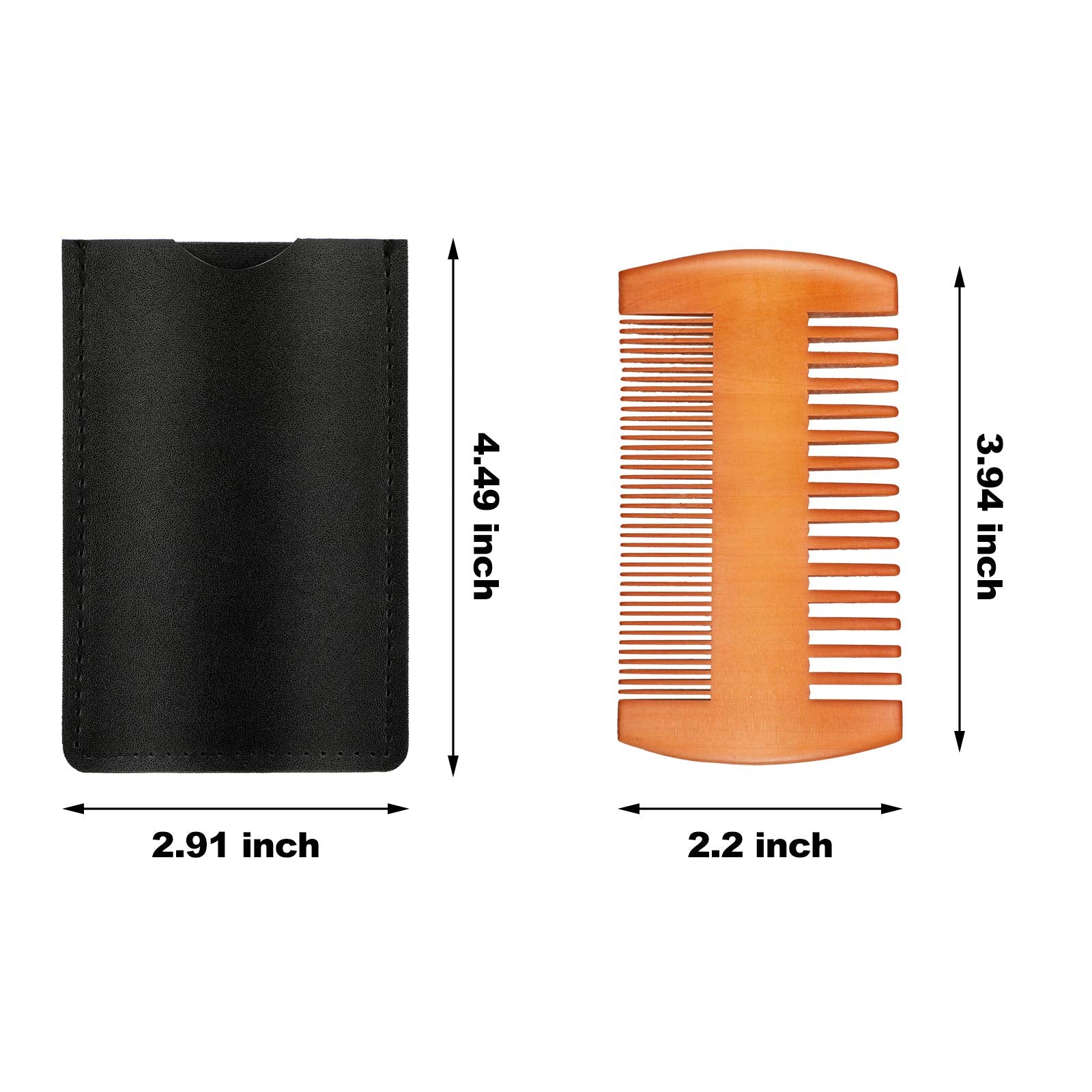 Natural Sandalwood Wooden Dual Action Beard And Mustache Comb Set With Leather Cases For Beards And Mustaches (Black, Yellow, Br