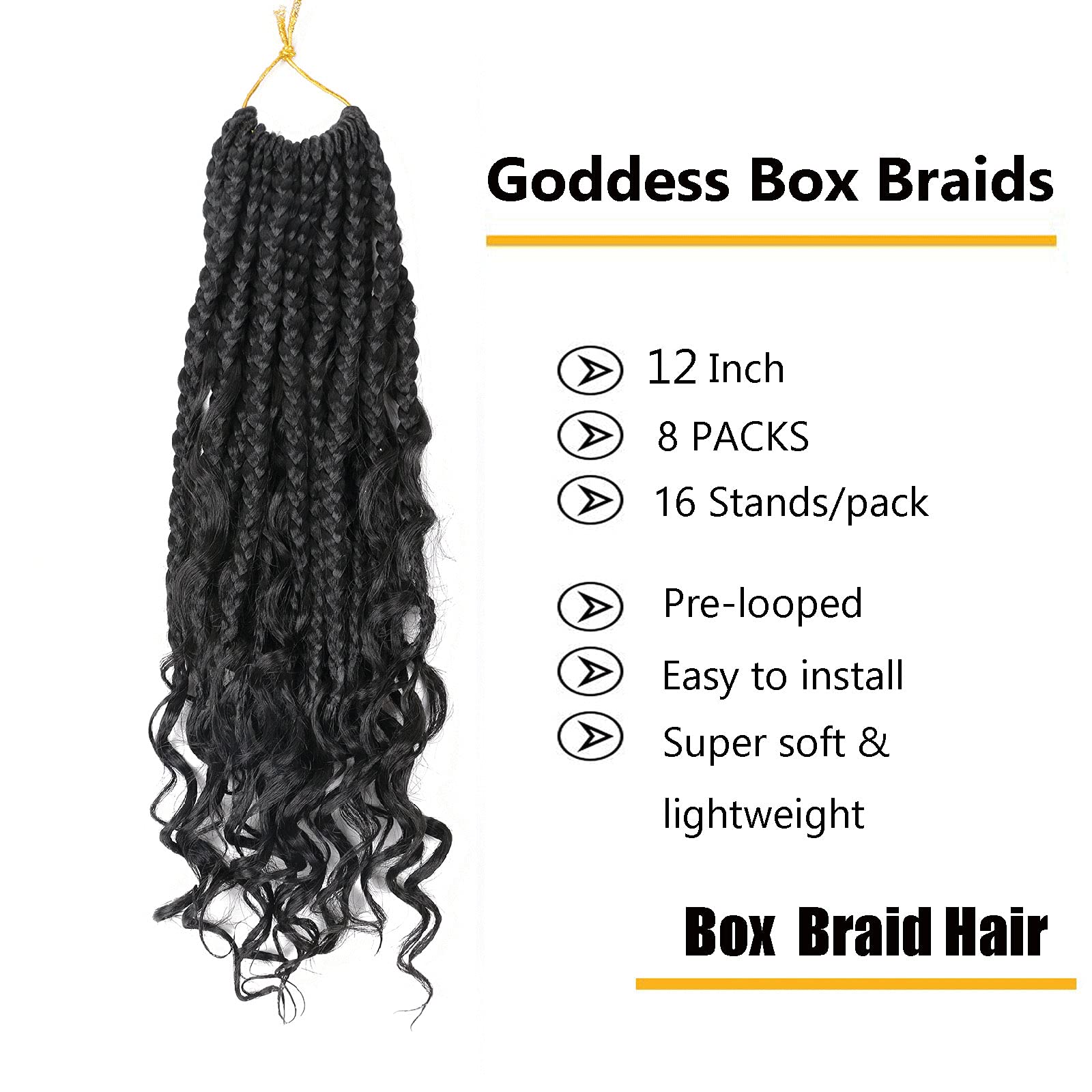 20inch Crochet Box Braids 8pack Bohomian Box Braids Curly Ends 3X Synthetic Goddess Box Braids Crochet Hair for black women 1b (