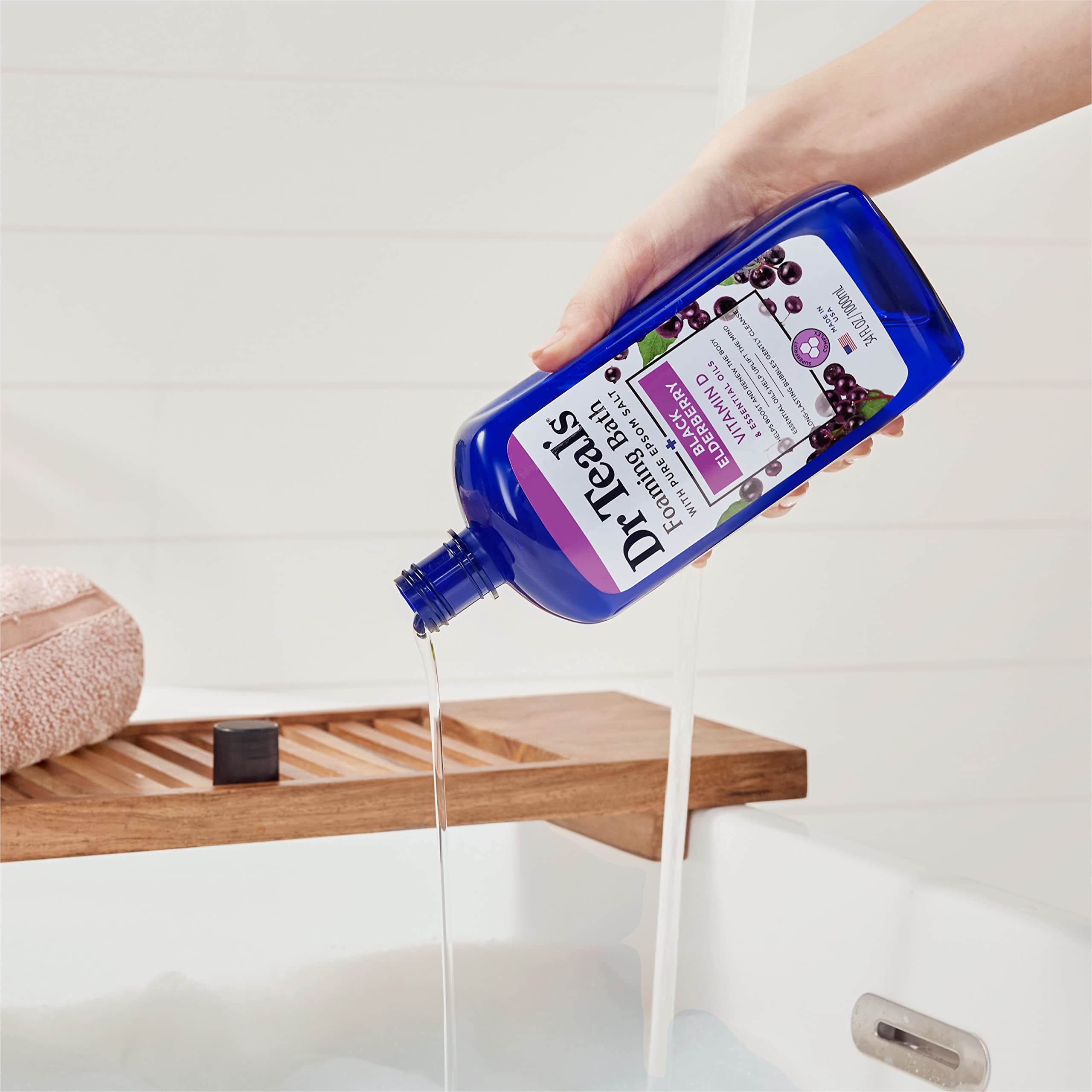 Dr Teal'S Foaming Bath With Pure Epsom Salt, Black Elderberry With Vitamin D, 34 Fl Oz (Pack Of 4) (Packaging May Vary)