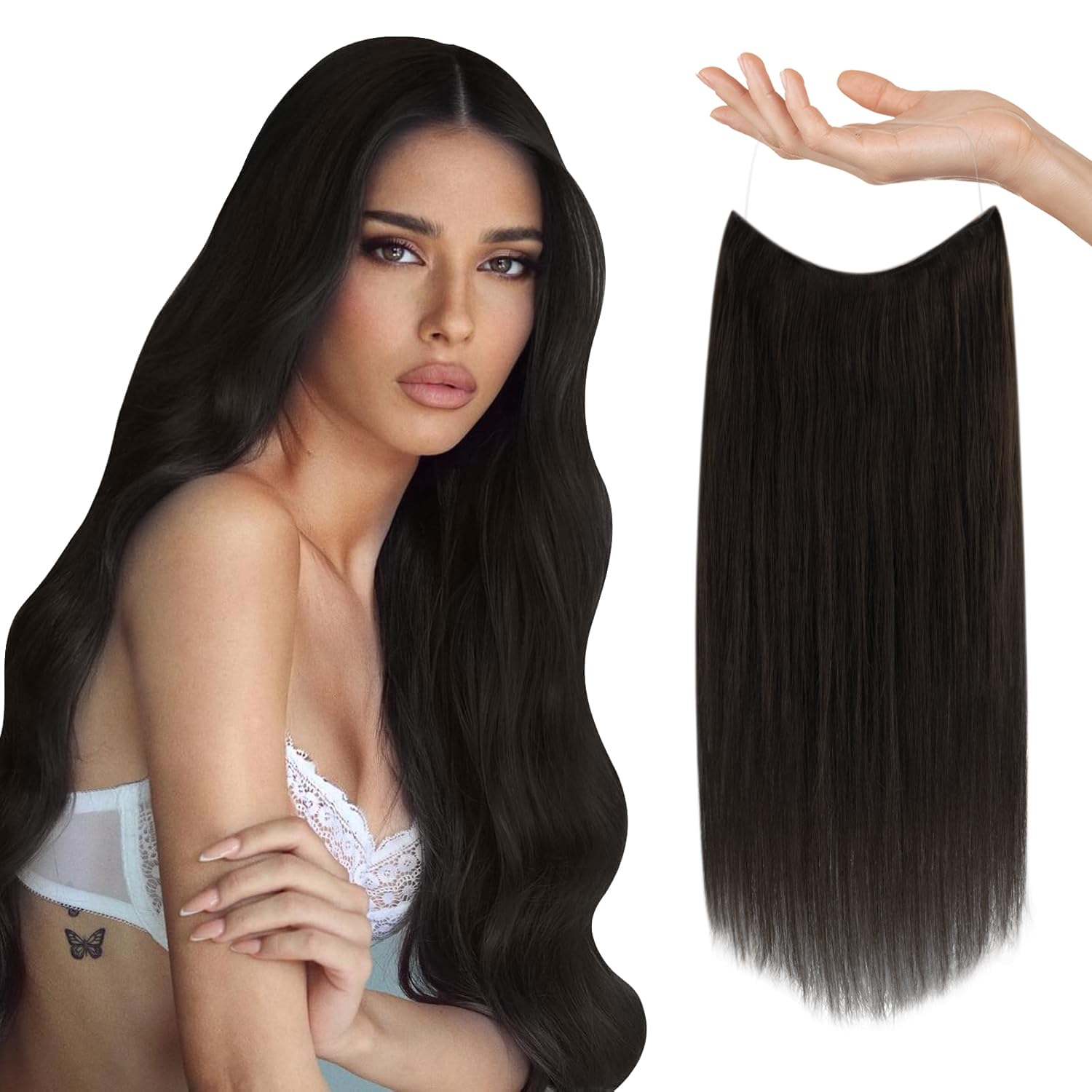 Sunny Wire Hair Extensions Human Hair Dark Brown Fish Line Hair Extensions Brown Thick Hair Extensions Clip ins with Secret Wire