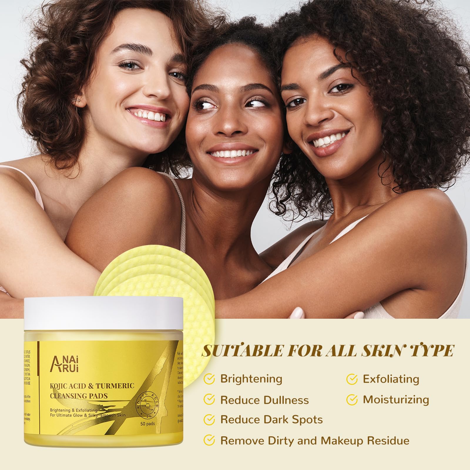 Anai Rui Turmeric Kojic Acid Cleansing Pads, Turmeric Face Scrub Pads, Exfoliating Cleansing Pads, Turmeric Cleansing Pads For F