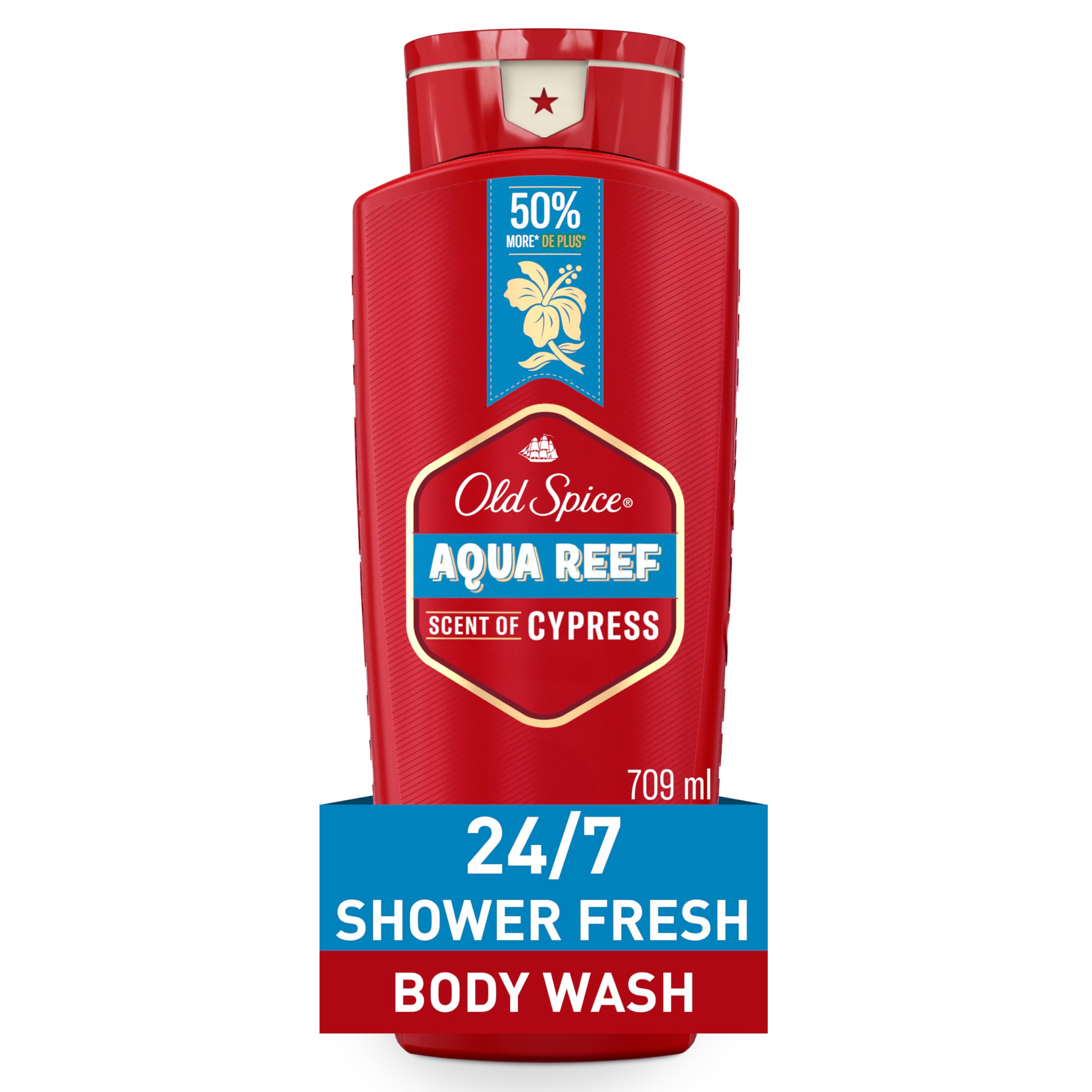 Old Spice Refreshing Body Wash for Men, 3X Defense, 24/7 Shower Fresh with Long Lasting Scent, Red Collection, Aqua Reef with Cy