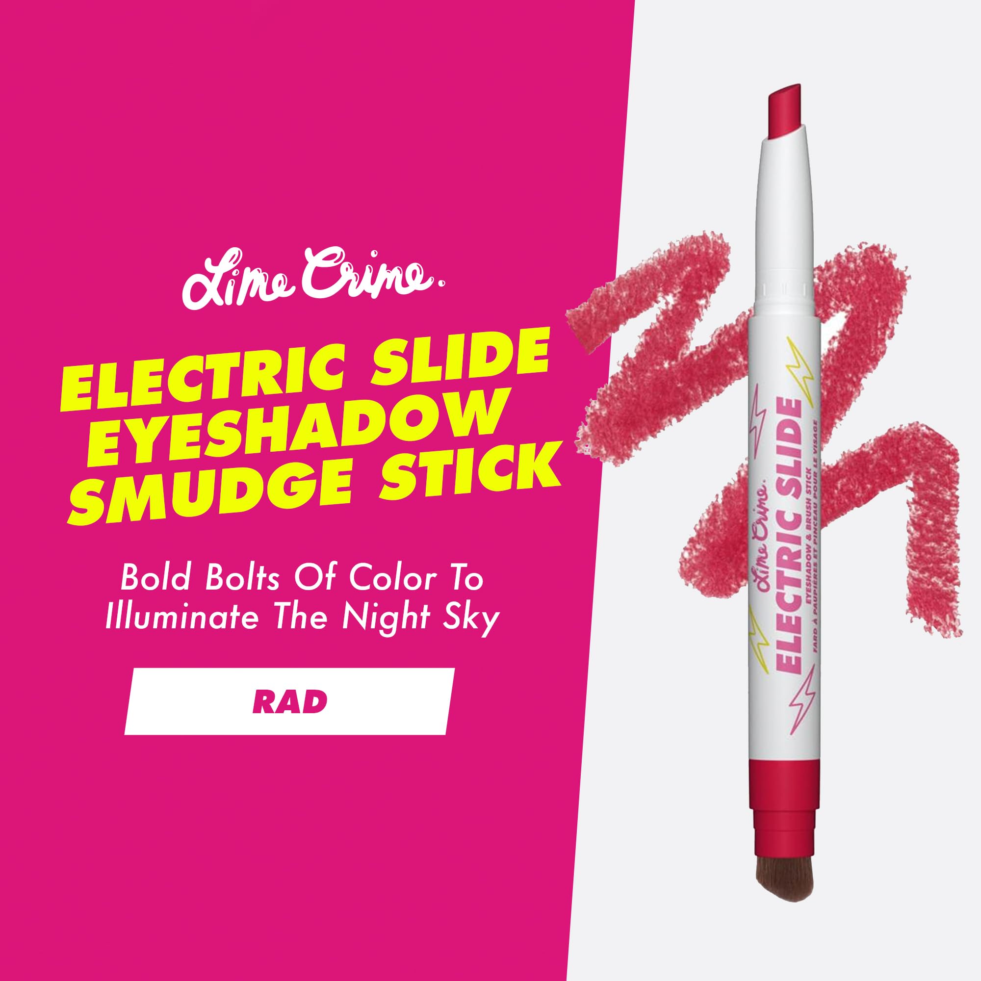 Lime Crime Electric Slide Eyeshadow & Brush Stick, RAD (Matte Red) - Lightweight 2-in-1 Eyeshadow Smudge Stick with Angled Brush