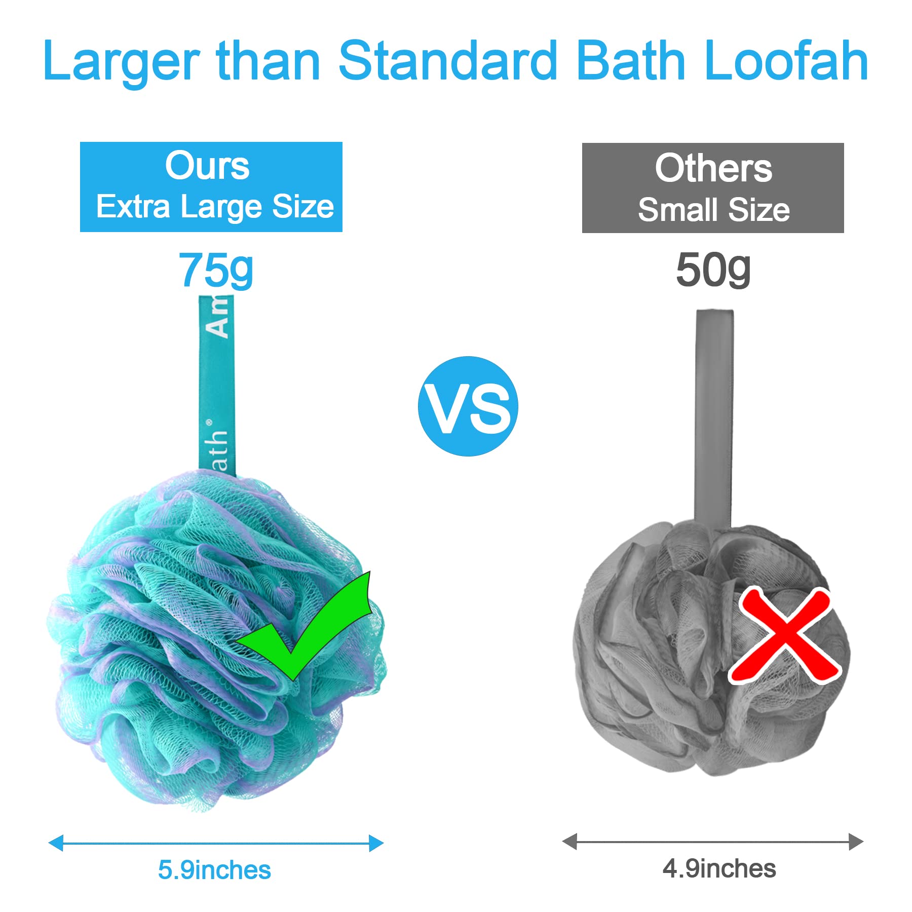 Amazerbath Loofah Sponge 75G/Piece, Exfoliating Bath Sponge Body Scrubber - Loofa Set Of 4 Flower Color (Large, Green-Purple)