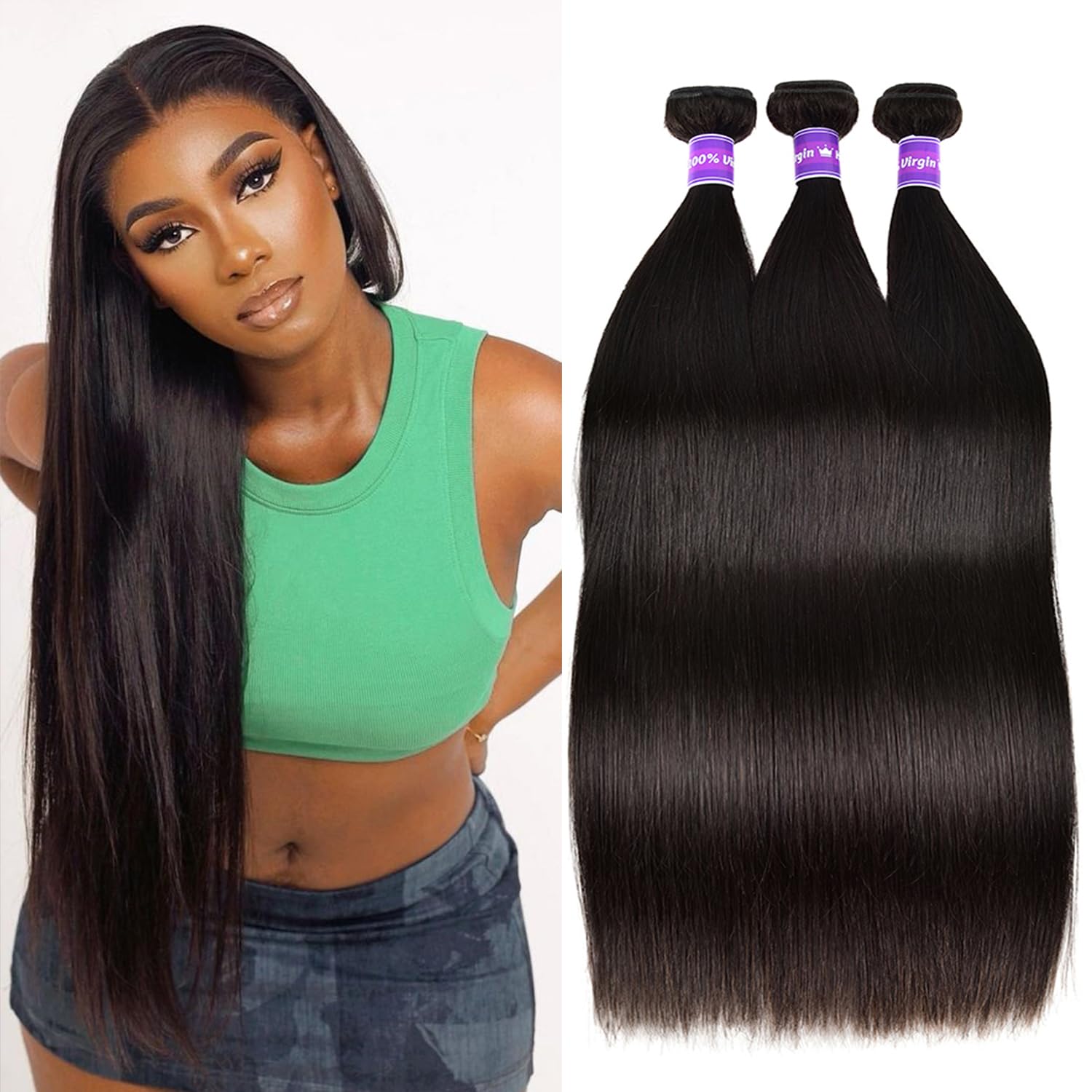 10A Human Hair Bundles with Closure Straight Bundles with Closure 22 24 26 +20 Brazilian Human Hair Bundles with Swiss Lace Clos