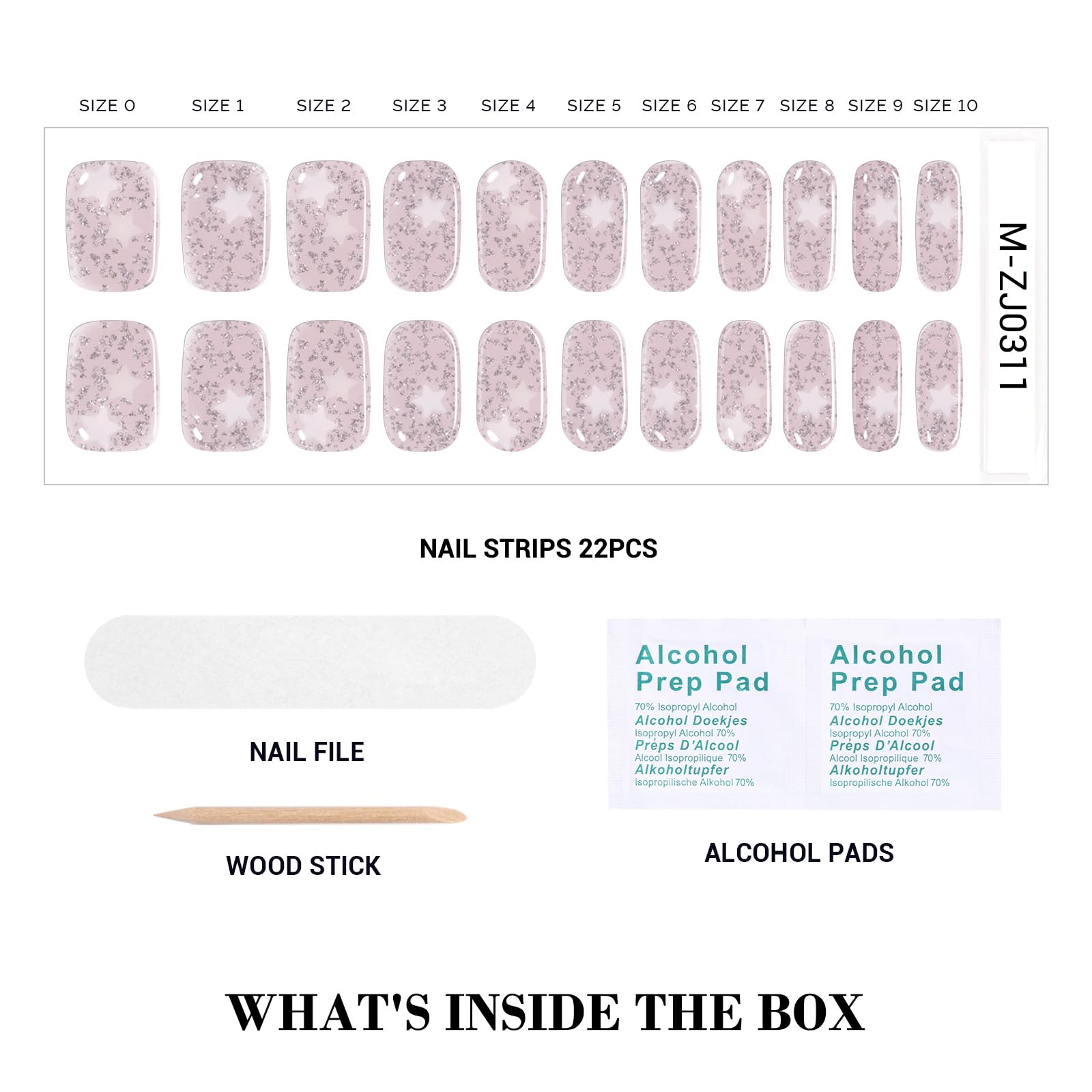 MelodySusie Qcoat Fully Cured Gel Nail Strips, Sliver Stars, UV Free Nail Polish Strips, Salon Quality, Long Lasting Gel Nail St
