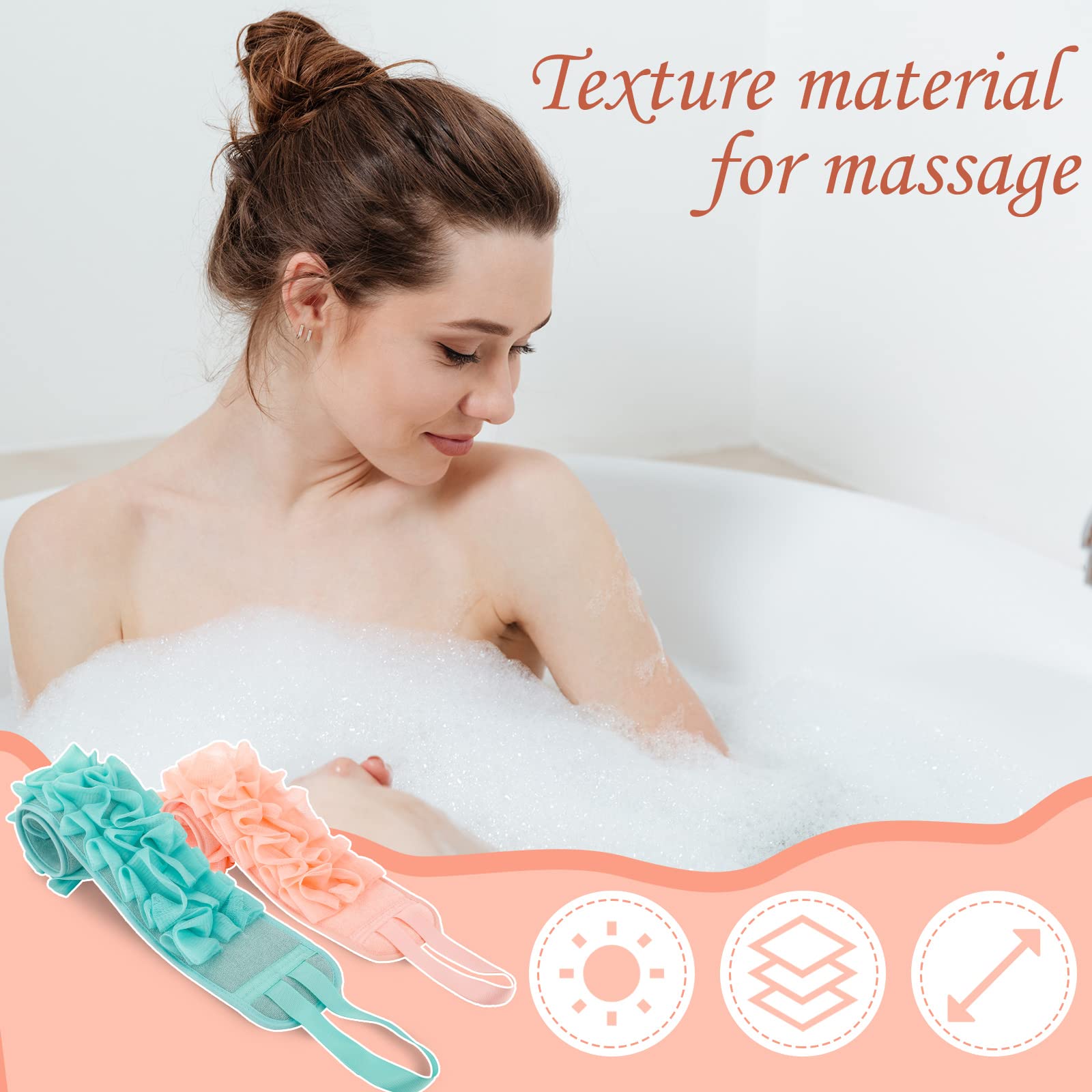 Tudomro 2 Pack Exfoliating Back Scrubber - Double Sided Soft Cloth Shower Loofah - Pink & Dark Blue