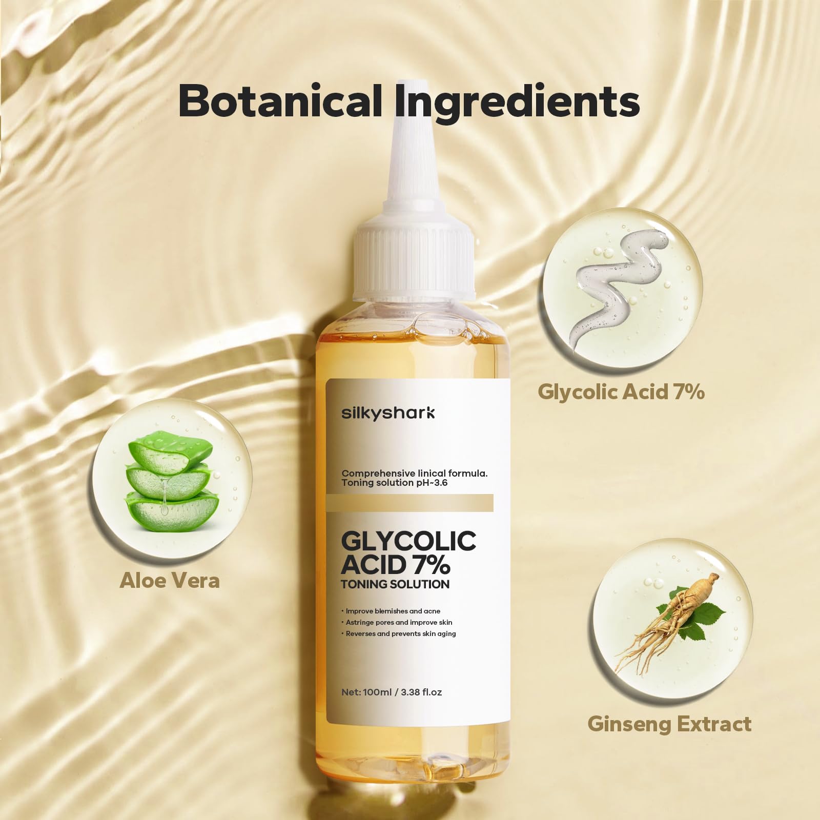 Silkyshark Glycolic Acid 7% Toner (100Ml), Gentle Exfoliating Toner, Glycolic Acid 7% Toning Solution For Diminished Dullness, W