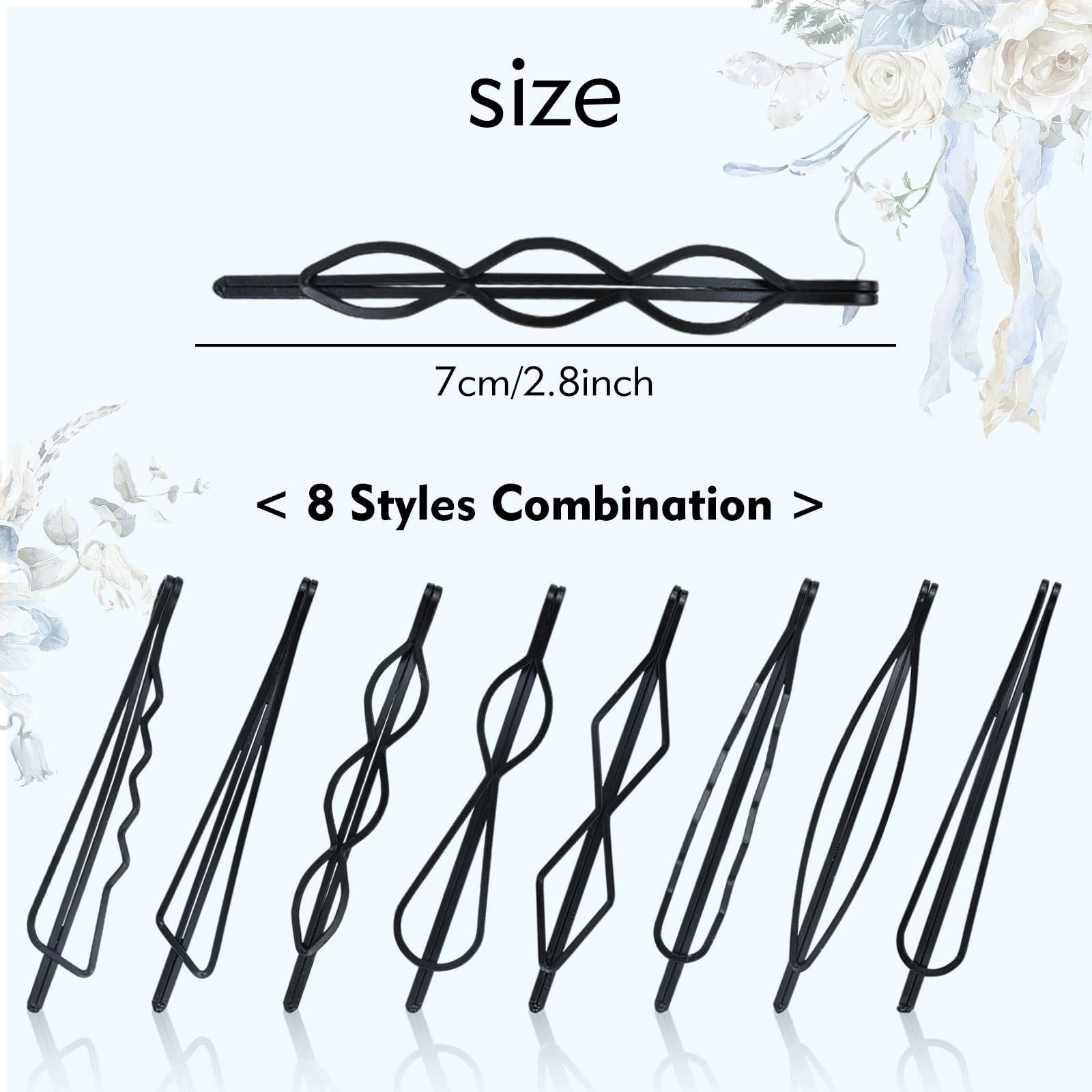 Cinaci 40 Pack 8 Styles Simple Plain Non Slip Black Metal Hair Clips Barrettes Bobby Pins Hair Accessories For Women Girls (Blac