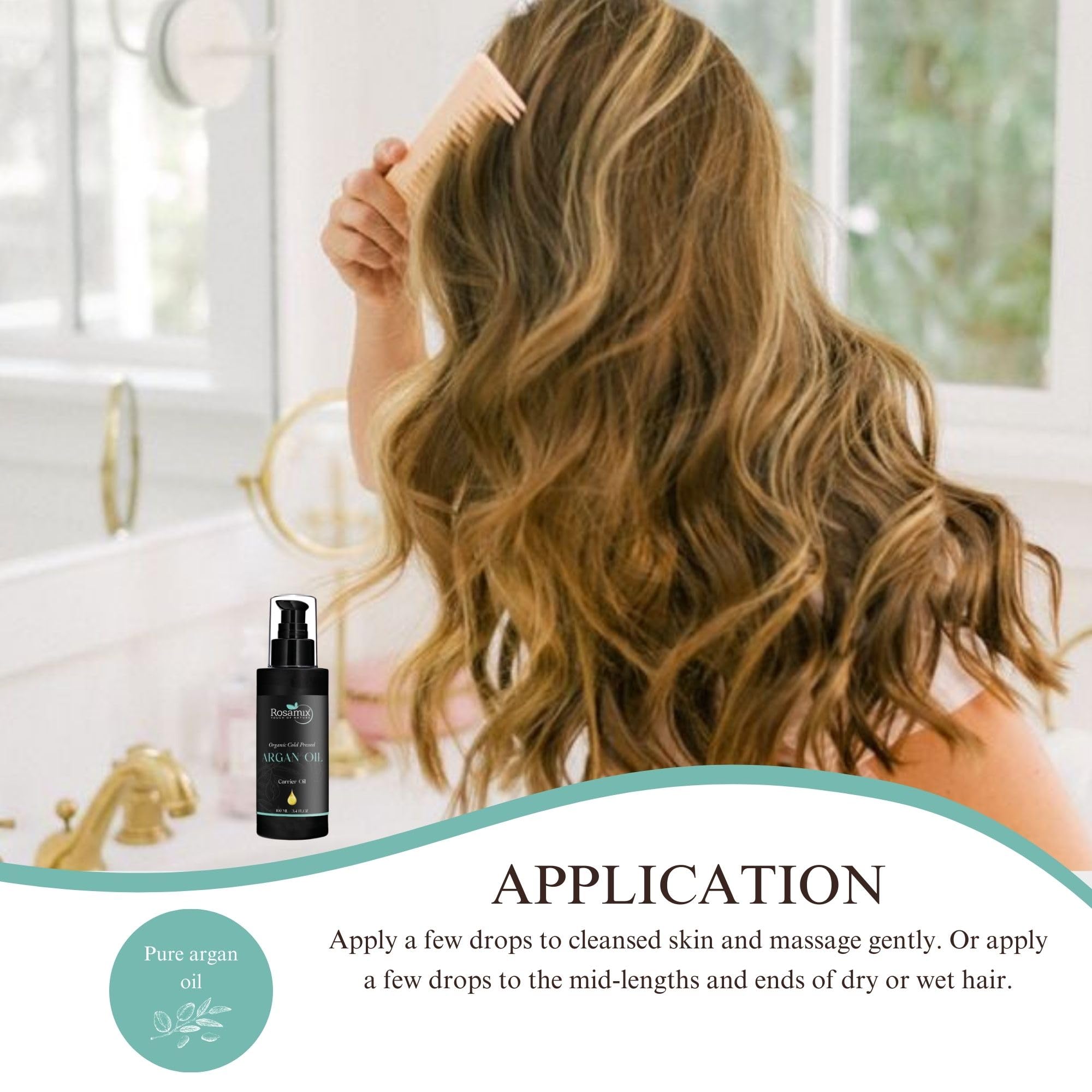 Rosamix Organic Moroccan Argan Oil -100% Pure Cold Pressed for Dry & Damaged Skin, Hair, Face, Body, Scalp & Nails