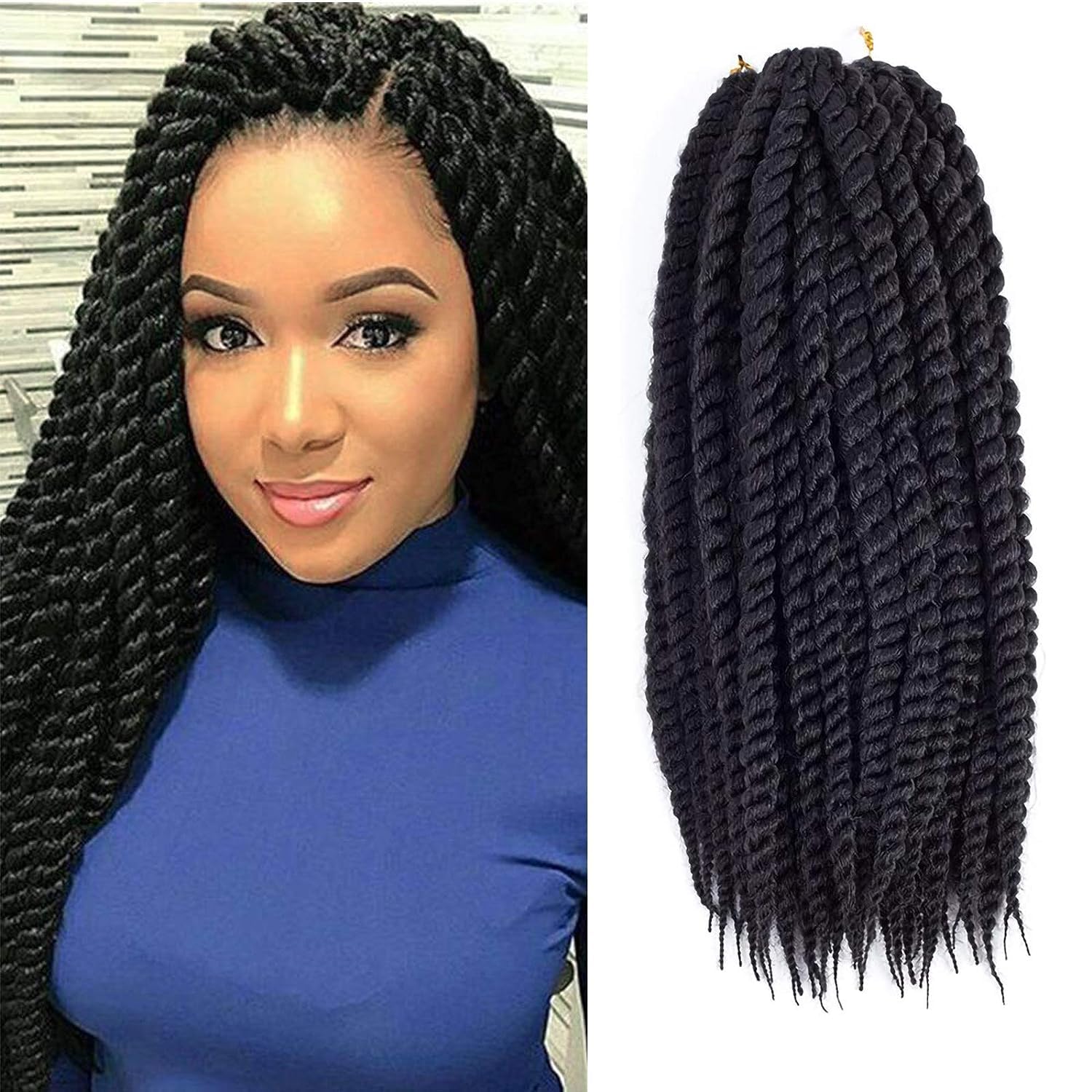 Admutty Havana Twist Crochet Hair 6 Packs 18 inch Crochet Braids Senegalese Twist Crochet Braiding Hair (T1B/BUG)