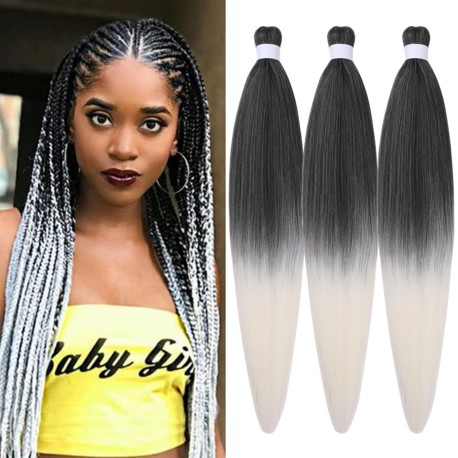 Ombre Blonde Braiding Hair ez braid pre stretched braiding hair Extensions for Knotless Box Braids 3 Packs
