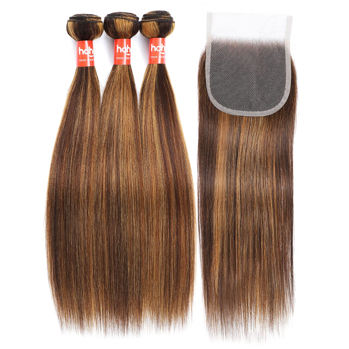 Haha 4/27 Highlight Blonde Bundles With Closure Human Hair Straight Ombre Bundles With Closure Brazilian Virgin Hair Weave Bundl