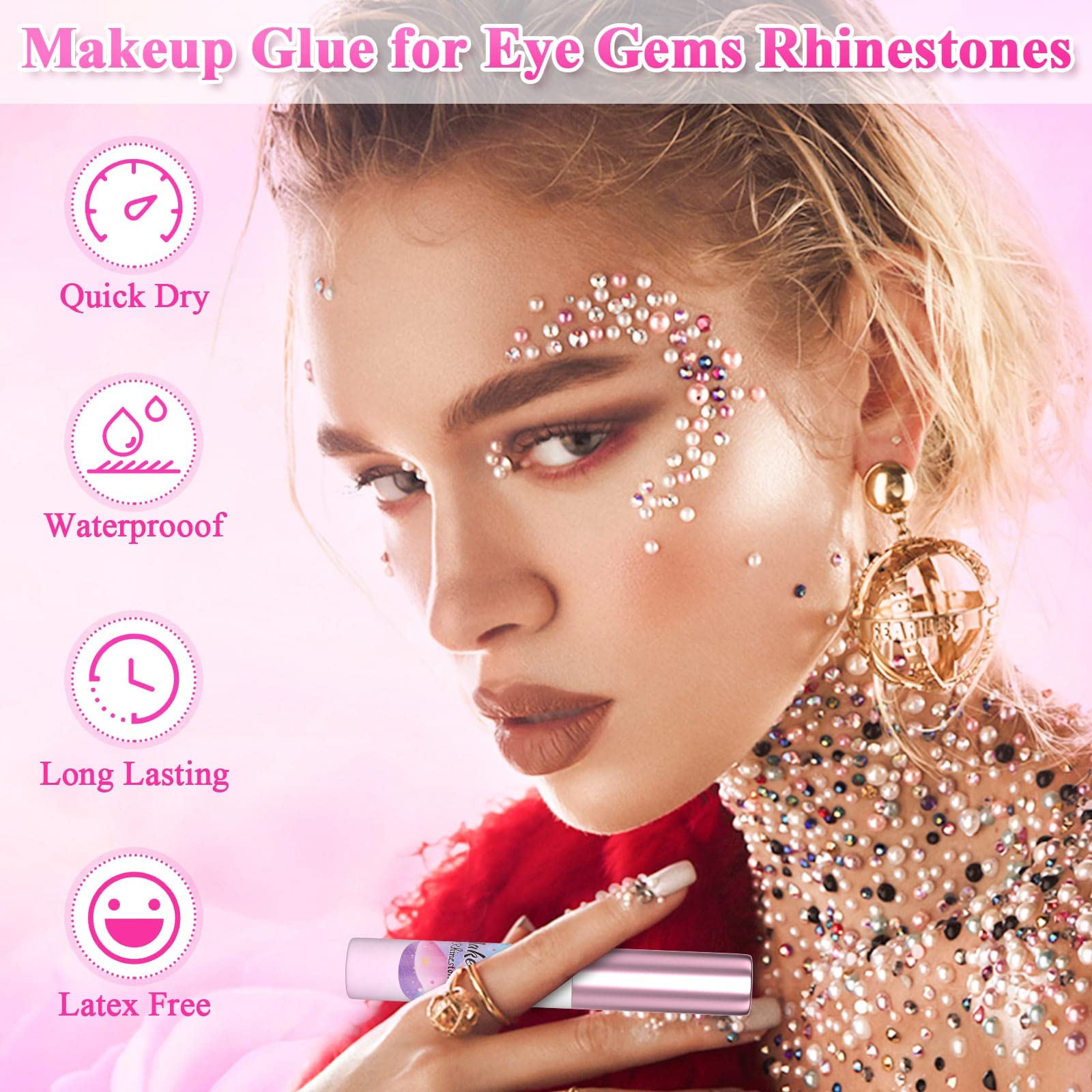 Face Makeup Glue For Rhinestones, Shynek Cosmetic Face Glitter Glue Long Lasting Waterproof Face Glue Adhesive For Eye Jewels Fa
