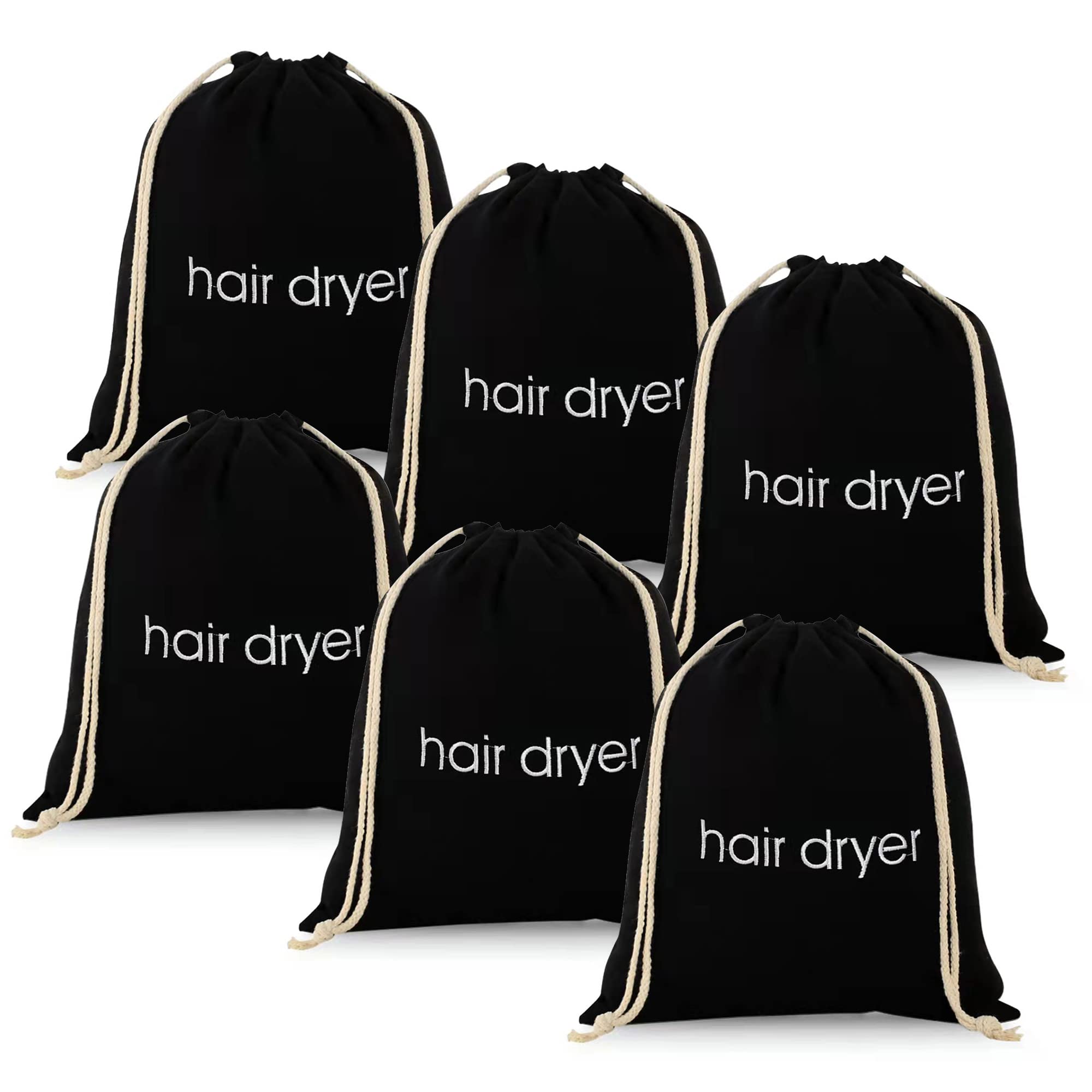 Erkxd 3 | 6 | 8 Pack Hair Dryer Bags Drawstring Bag Container Hairdryer Bag For Travel Bathroom (6 Pcs, Black)
