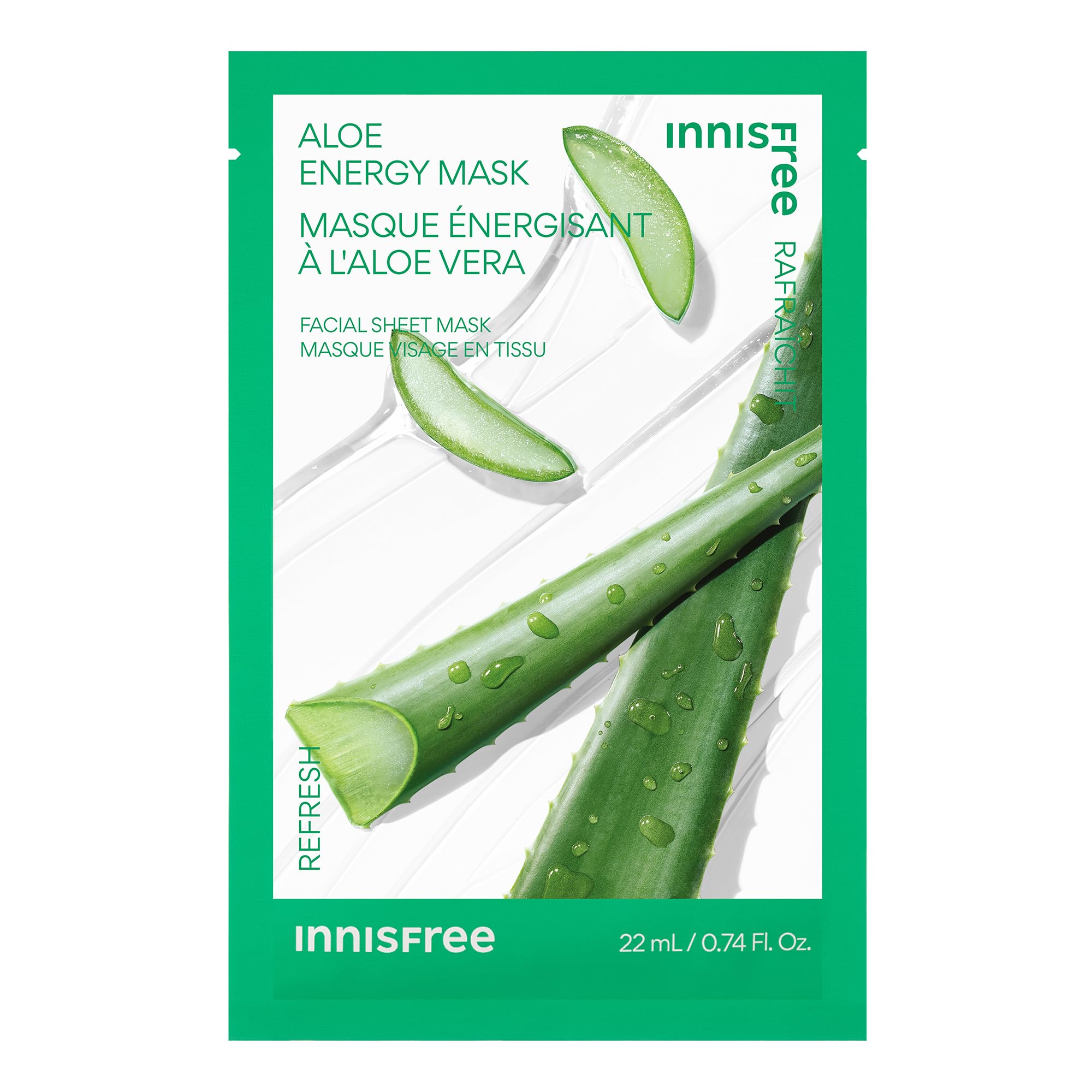 Innisfree Aloe Energy Mask, Hydrating And Soothing Serum Korean Sheet Mask, Face Mask For Bright, Glowing Skin