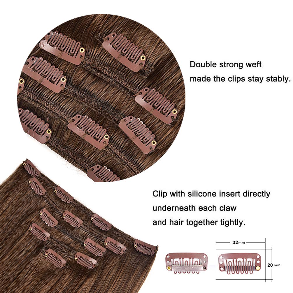 5 Pieces 18'' Remy Clip In Hair Extensions Human Hair Light Brown To Dirty Blonde Highlight Brown Ombre - Silky Straight Short T