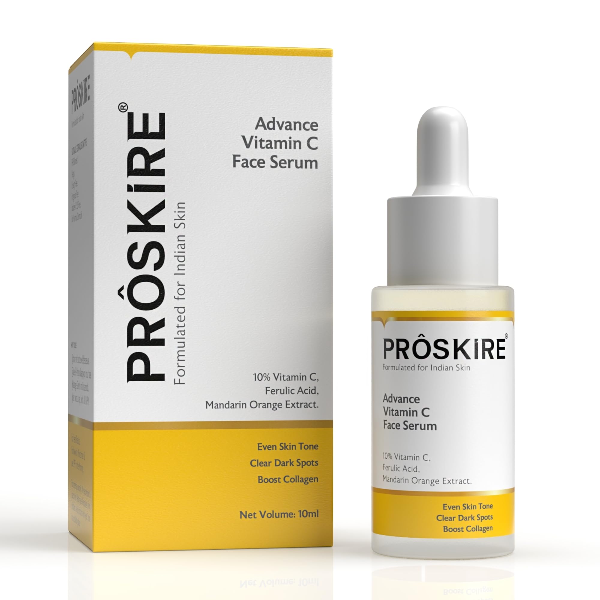 Proskire Advance 10% Vitamin C Face Serum With Ferulic & Mandarin Extract| Brightening, Dark Spot & Anti-Pigmentation Serum For 