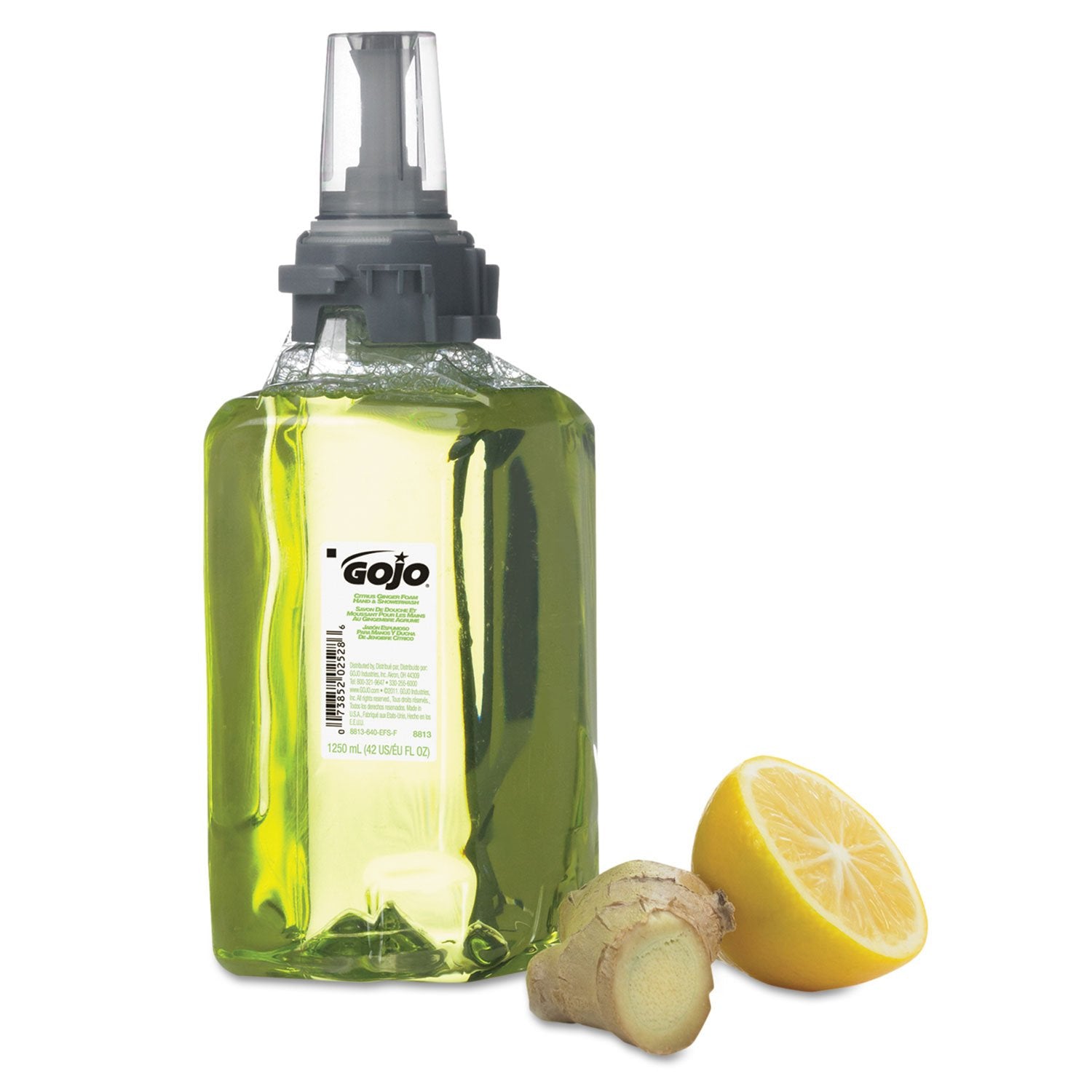 GOJO Foam Hand and Showerwash, Citrus and Ginger Fragrance, 1250 mL Foam Wash Refill ADX-12 Push-Style Soap Dispenser (Pack of 3