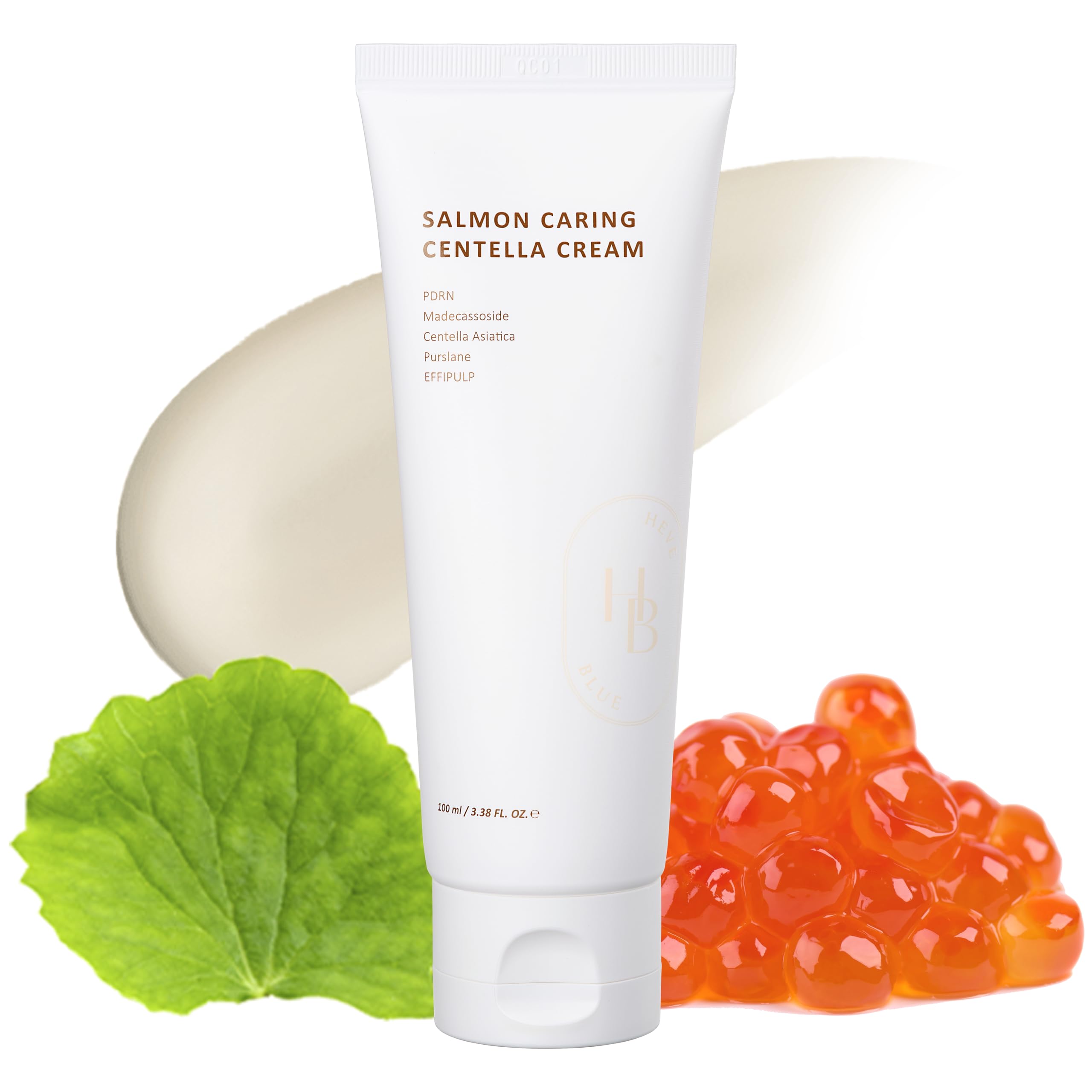 Heveblue Salmon Caring Centella Cream - Salmon Pdrn, Salmon Egg Extract, Centella, Madecassoside, Improve Skin Moisture Loss, Re