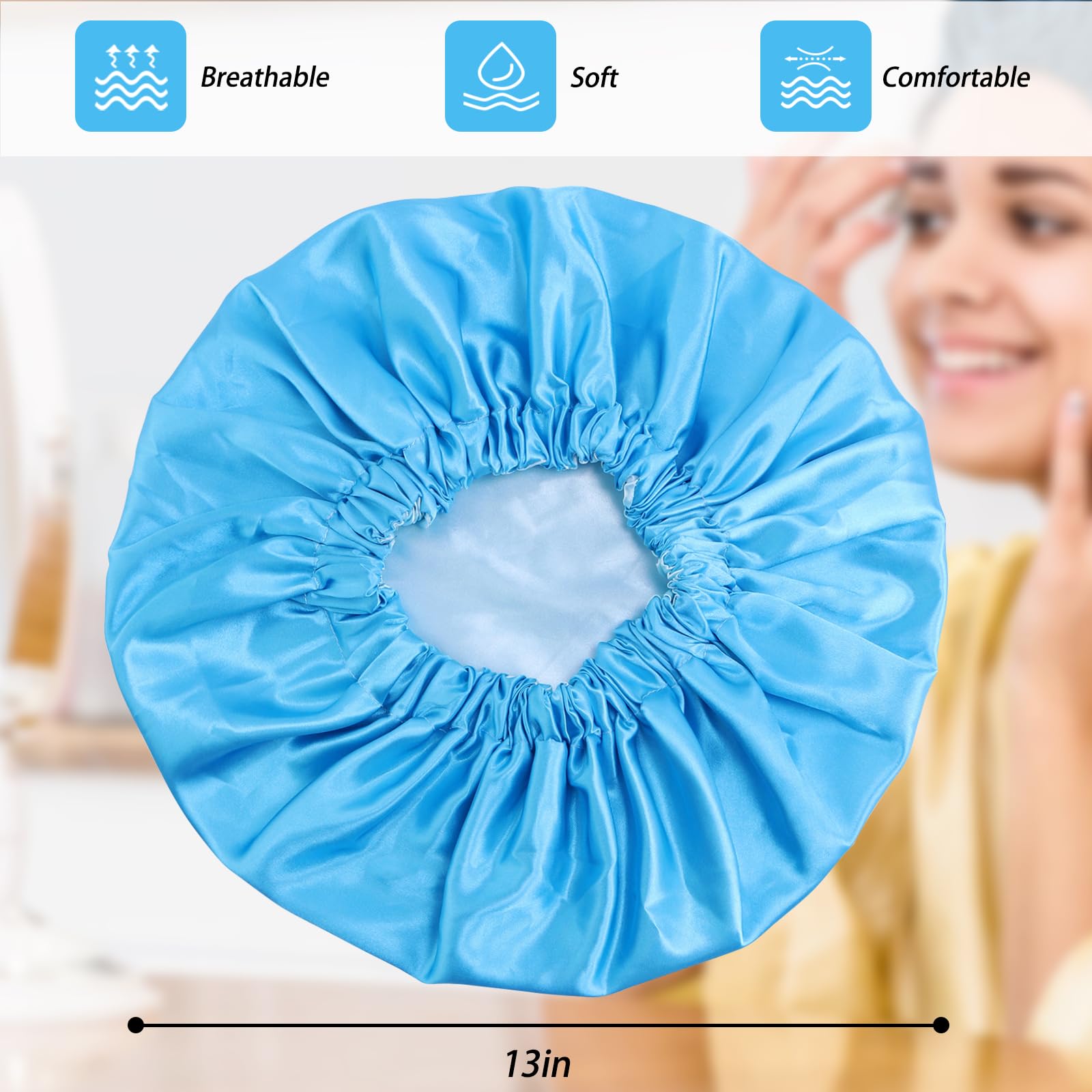 Satin Bonnet Silk Bonnet Hair Bonnet for Sleeping-Slouchy Beanie Hat Satin Sleep Cap for Women's Natural & Curly Hair(Lake Blue)