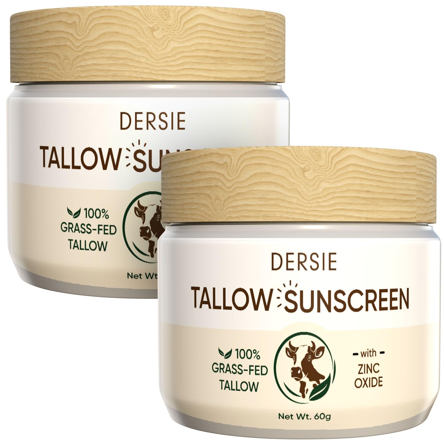 (Pack of 2) Beef Tallow Sunscreen with Zinc Oxide: Tallow & Zinc Oxide Instant Sun Protection - Non Greasy Formula with Beeswax,