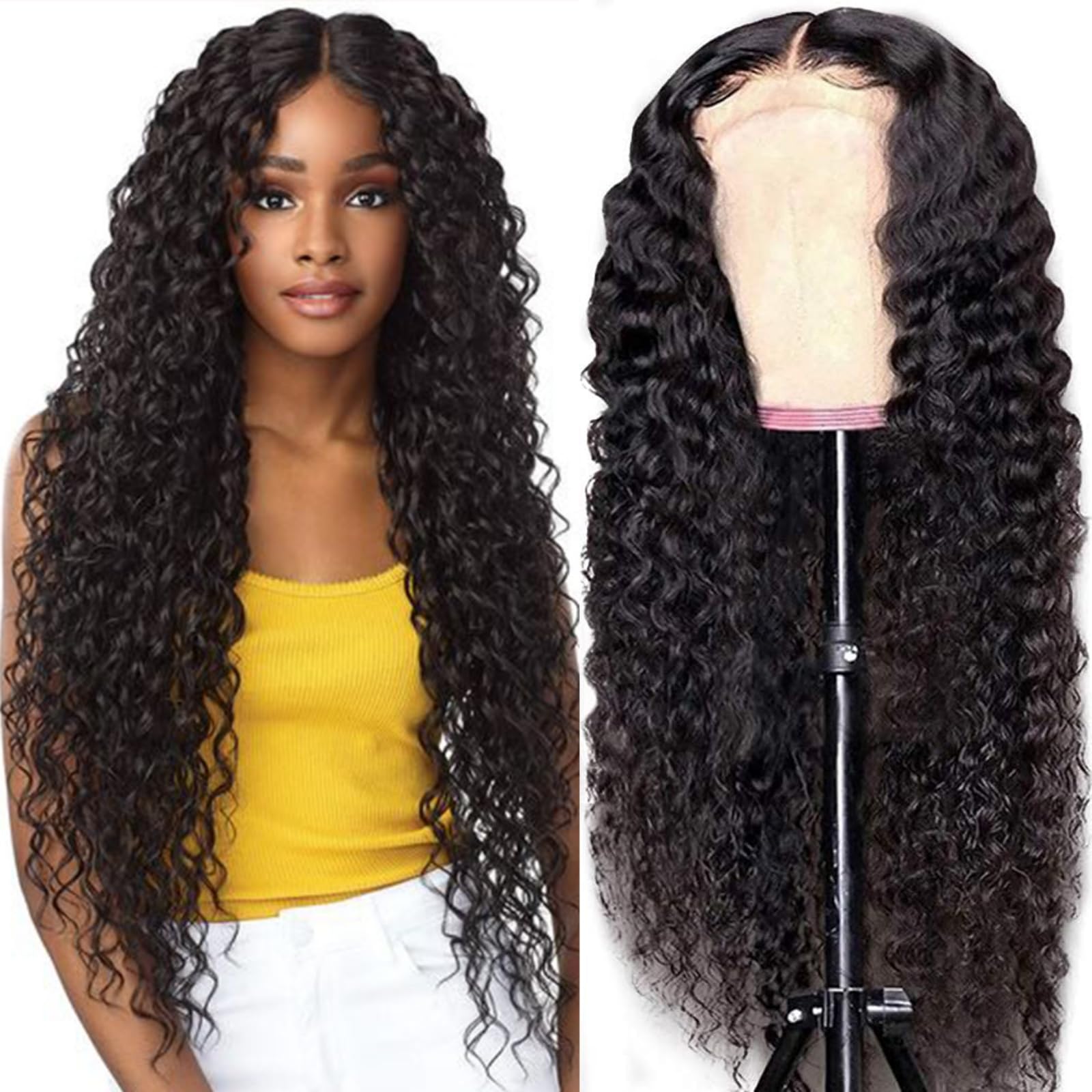 26 Inch 5X5 Lace Front Wigs Human Hair Pre Plucked 150% Density Water Wave Glueless Lace Frontal Wigs Human Hair For Women 5X5 B