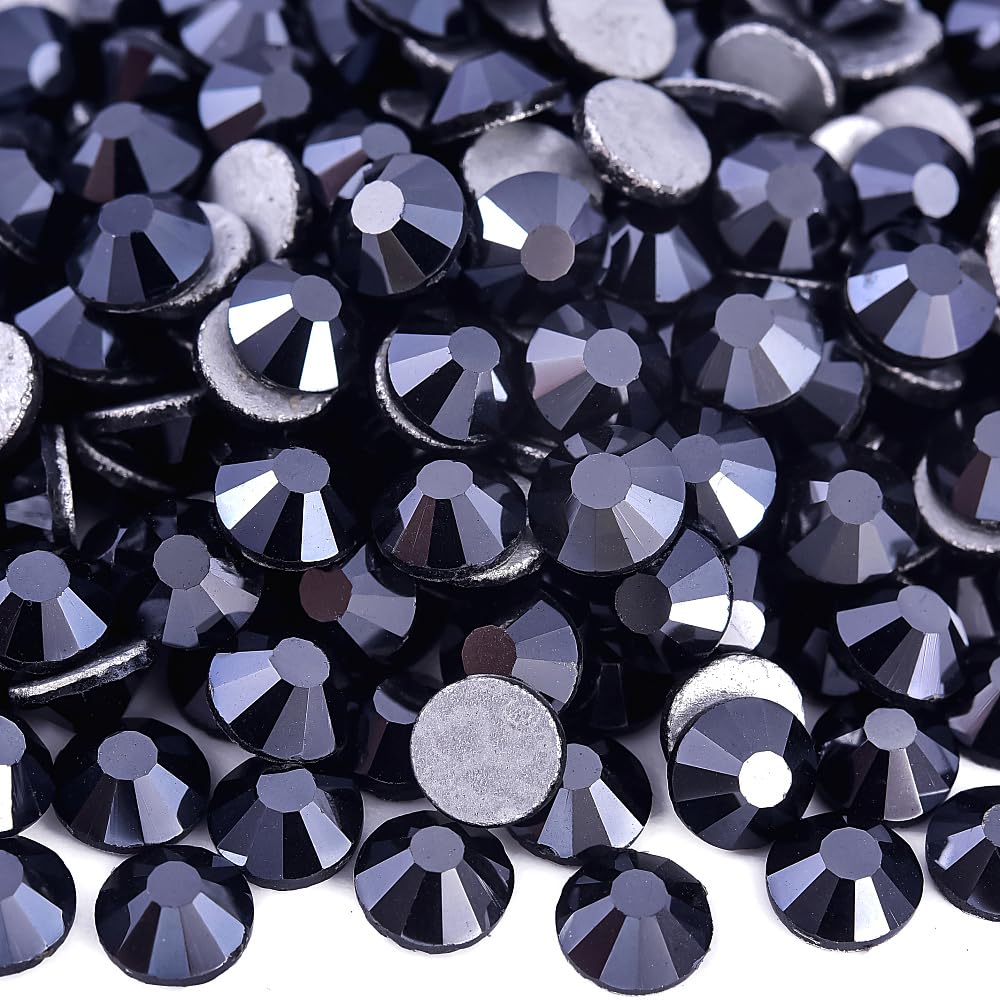 Blinginbox 288 Pieces SS30/6.4-6.6mm Flat Back Crystal Rhinestones Round Gems for Nail Art,Jet Hematite