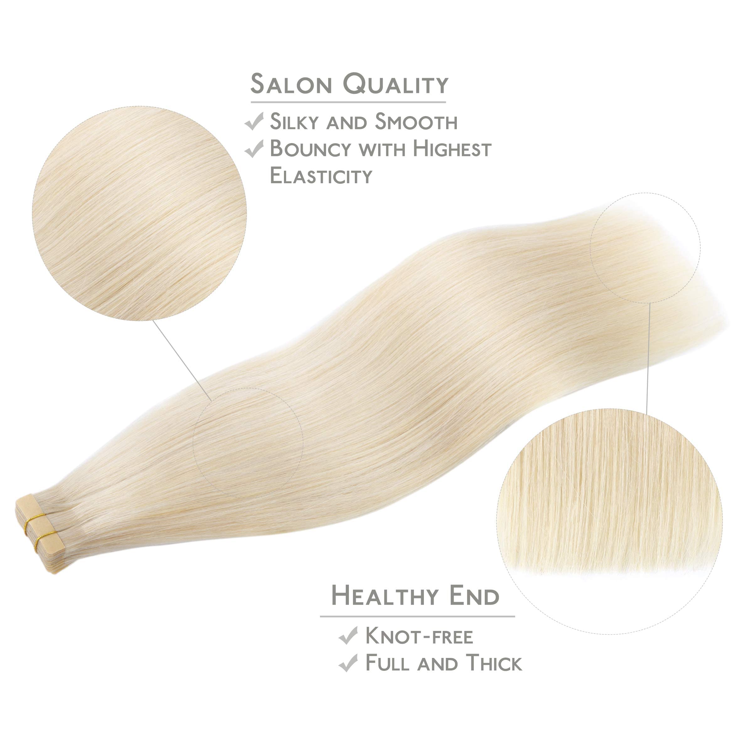Wennalife Tape In Hair Extensions Human Hair, 20Pcs 40G 12 Inch Platinum Blonde Remy Hair Extensions Straight Human Hair Tape In