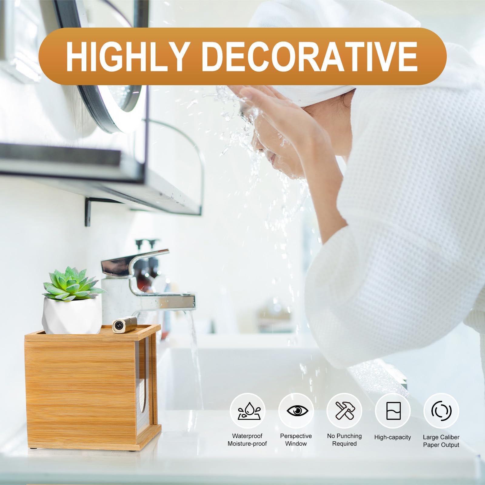 Chunful Disposable Face Towel Holder Box with Bamboo Lid, Acrylic Cosmetic Facial Towel Storage Container for Disposable Makeup