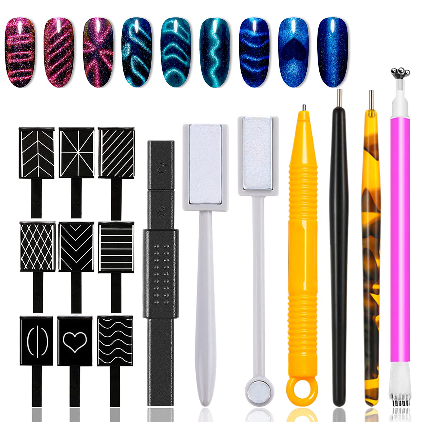 Xeaohesy 16 Pieces Nail Magnet Tool Set Magnet Plate Wand Board Magnetic Pen Stripe Nail Magnet Double Ended Magnet Wand Magnet