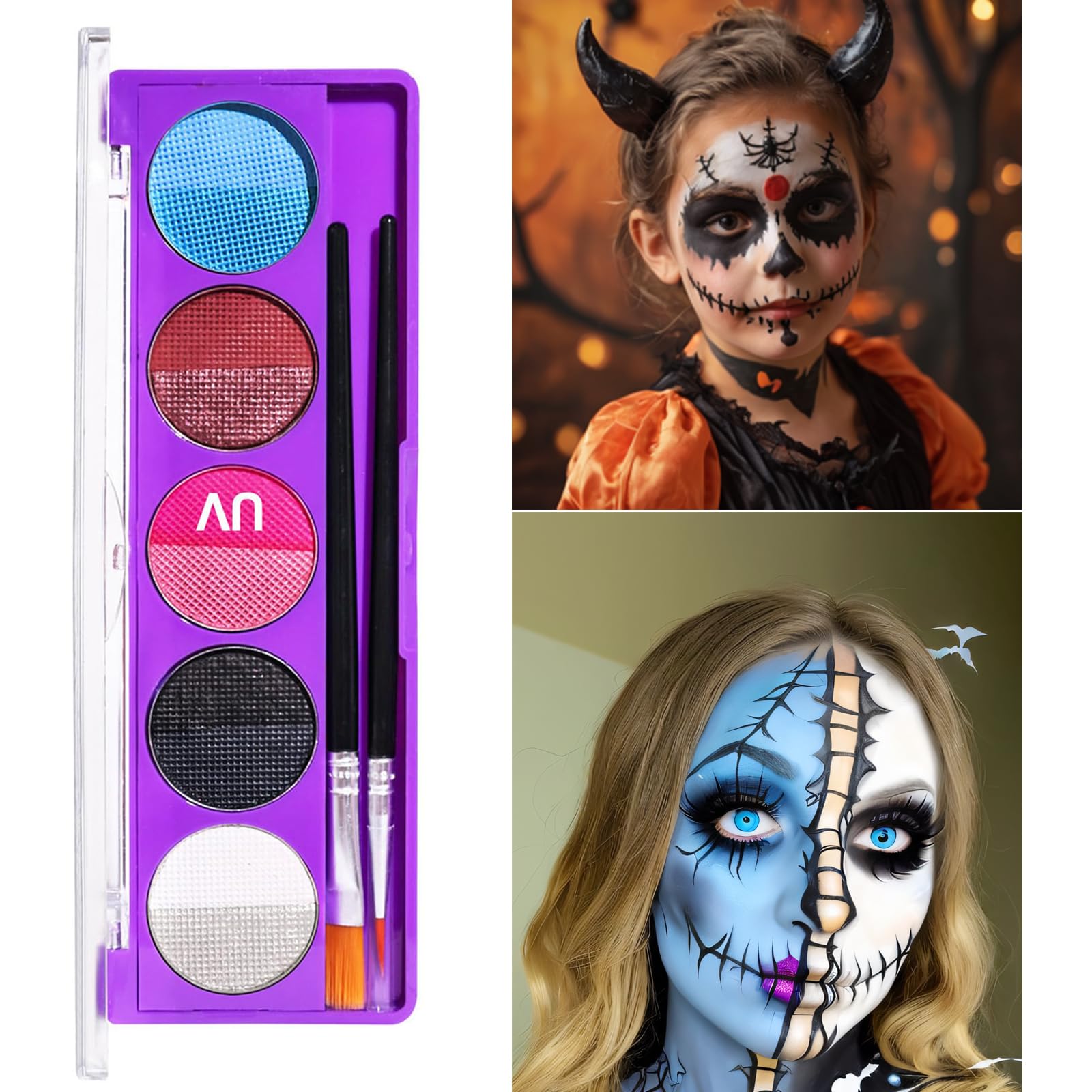 Meicoly 10 Colors Water Activated Eyeliner Palette, Blue Sally Makeup Neon Face Paint Kit,Colored Retro Halloween Hydra Liner,Ma