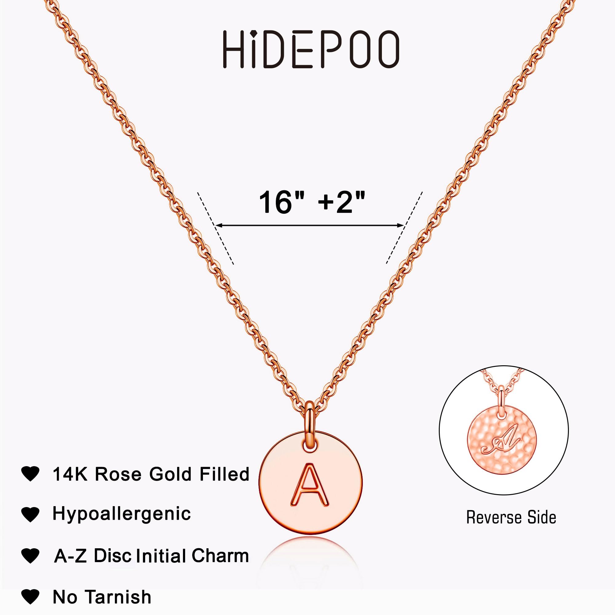 Hidepoo Disc Initial Necklaces - 14K Rose Gold Filled Disc Double Side Letter Necklace for Women Dainty Letter Necklace Pendant