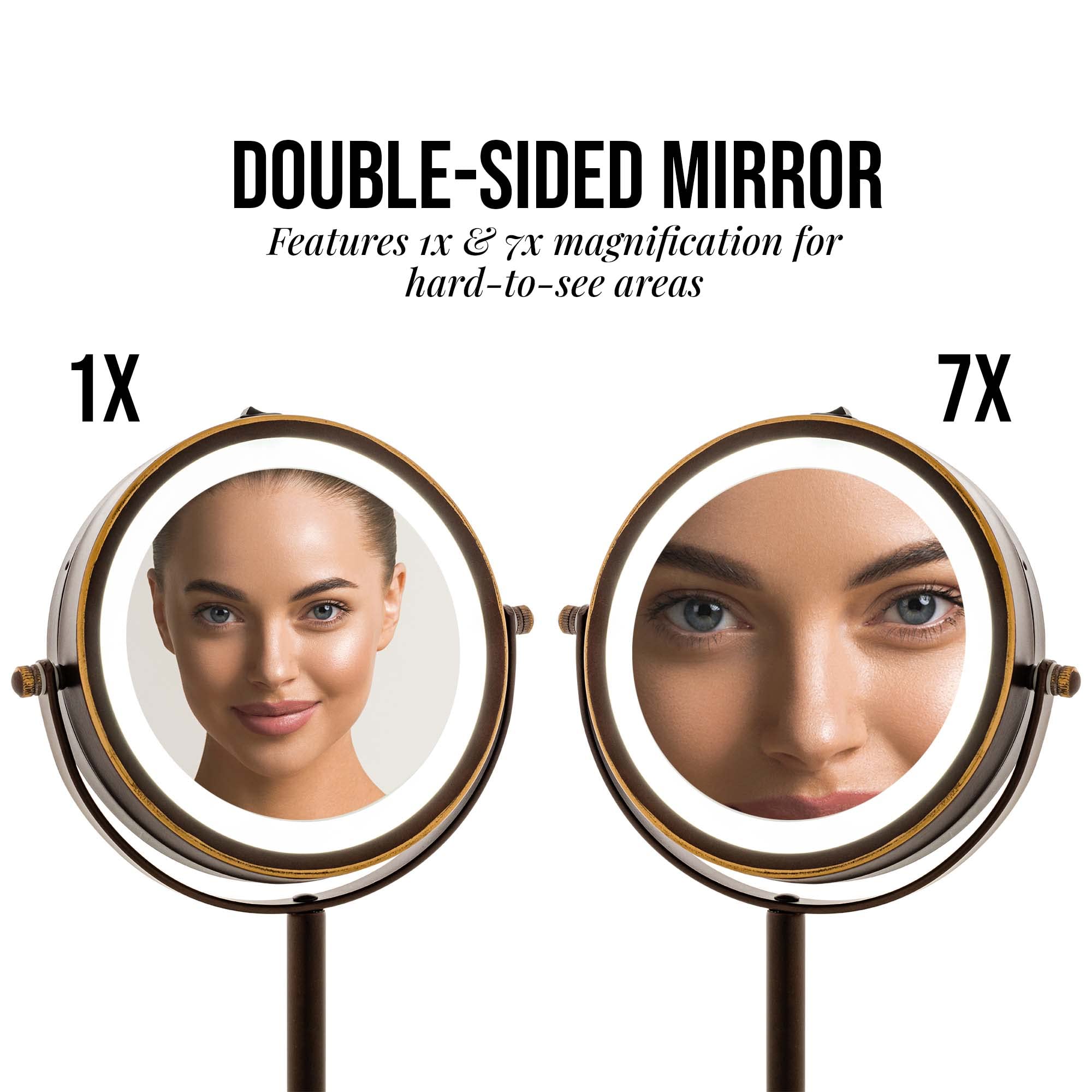 Ovente Lighted Vanity Mirror 6 Inch Table Top 1X 7X Magnification Led 360 Adjustable Double Sided Spinning Personal Makeup Stand