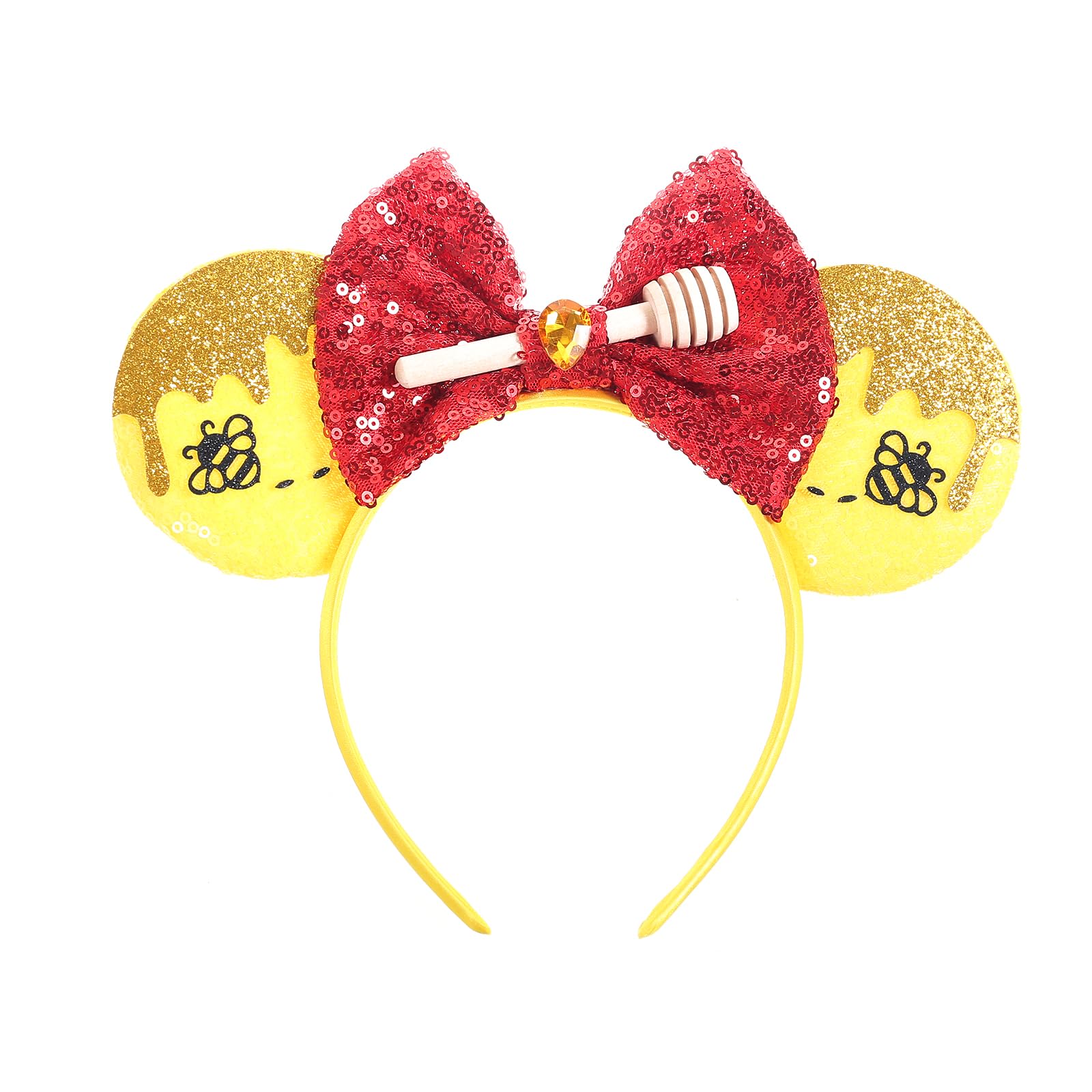 JIAHANG Cartoon Mouse Ears Headband, Sequin Bow Hair Band with Bee, Party Decoration Costume Headwear for Teens Girls Women (bee