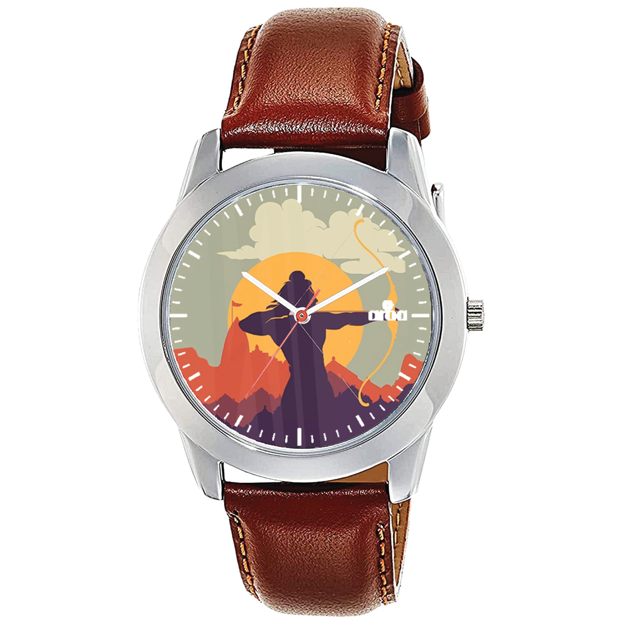 Aroa Watch For Men With Shri Ram Sun Background Model :658 In Steel Metal Type Brown Strap Analog Watch Yellow And Yellow Dial F