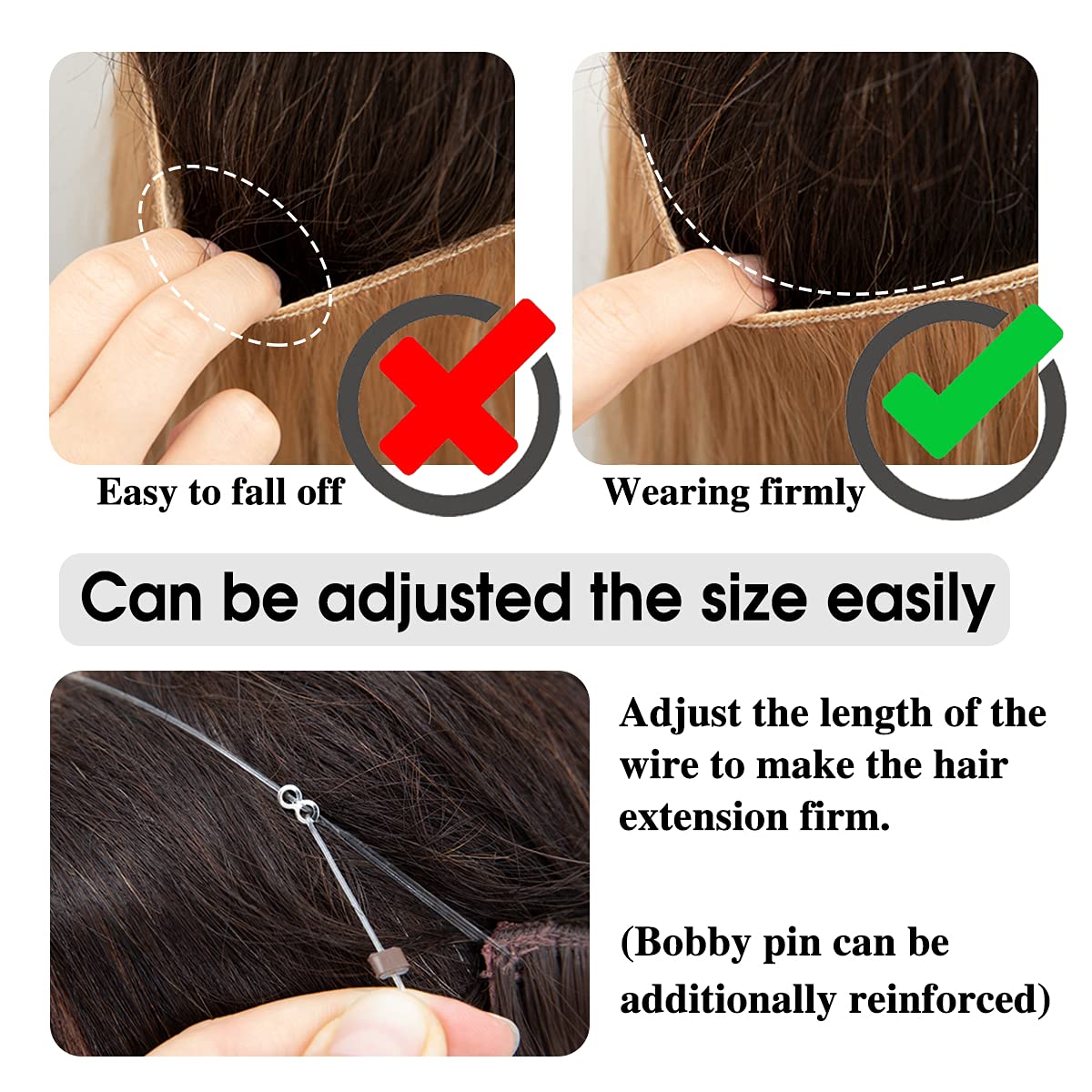 Sarla Short Invisible Wire Hair Extensions Black Adjustable Transparent Headband 14 Inch Wavy Curly Synthetic Hairpiece For Wome