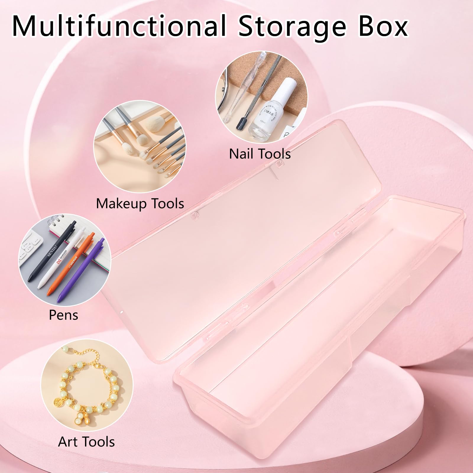 Plastic Storage Personal Box for Nail, 4PCS Nail Implement Manicure Tool Organizer Case Box for Nail Art Pedicure Supply (Pink)