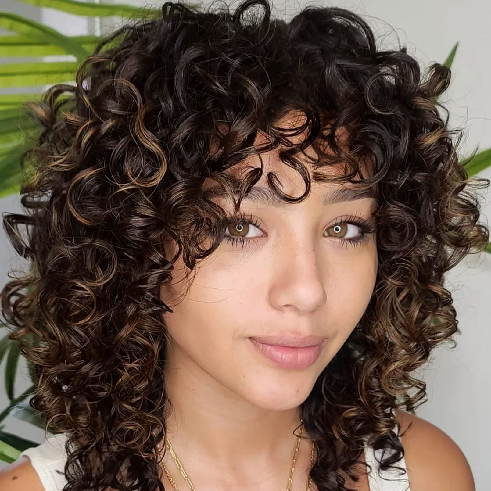 LONAI Short Curly Wig with Bangs for Women Brown Wigs with Bangs WIG006 Curly Synthetic Wig for Daily Use Party Cosplay-Black Br