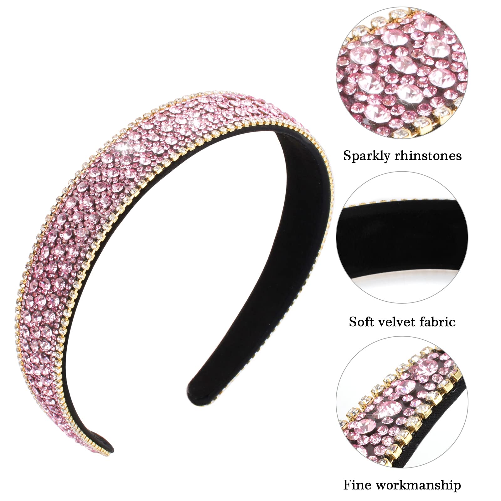 Wecoe Pink Headband Rhinestone Headbands For Girls Women Fashion Headbands Bling Sparkly Diamond Headbands Homecoming Hair Acces