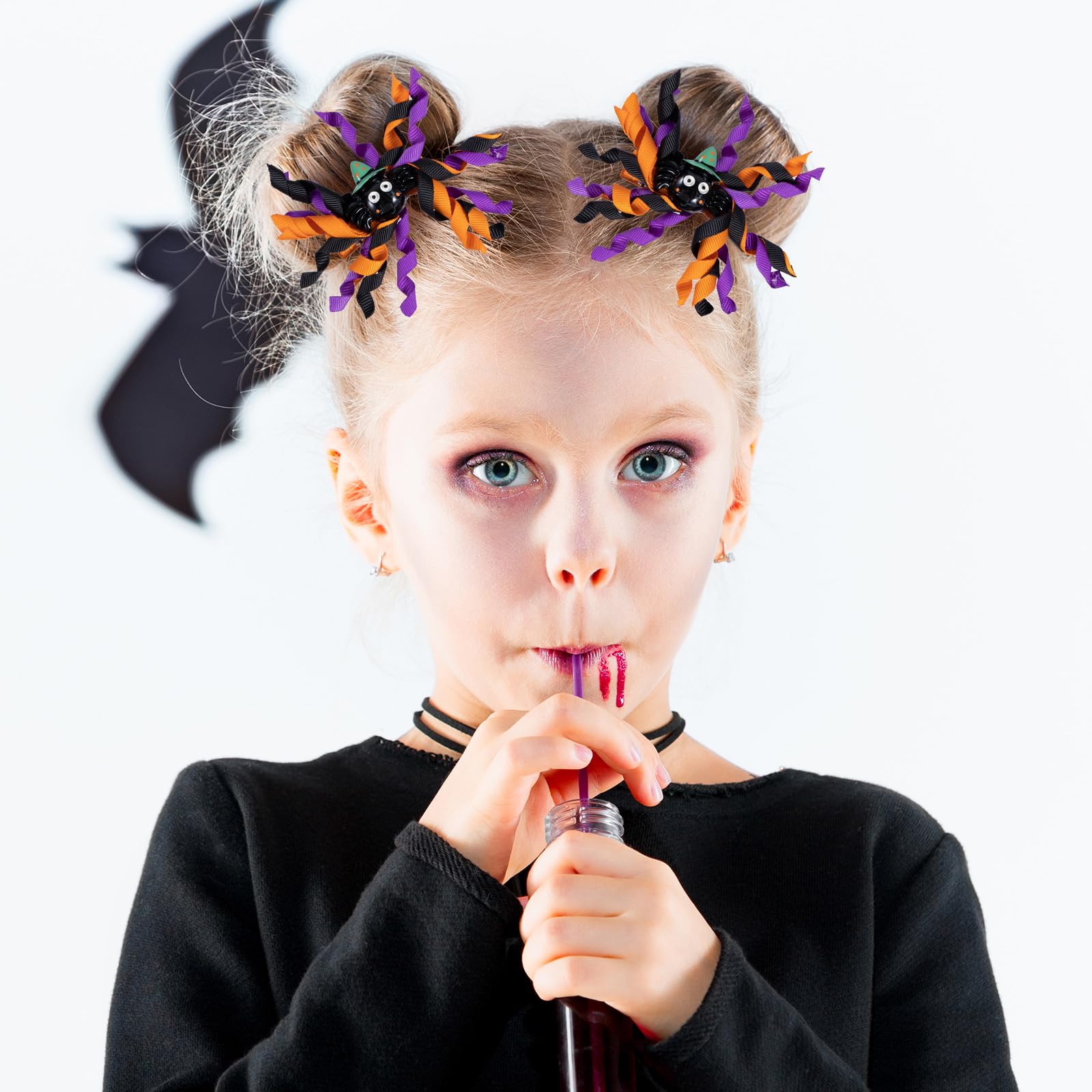 Halloween Korker Hairbow Clips Girls Spider Ghost Pumpkin Curly Corker Ribbon Cheer Bow Alligator Barrette Pins Handmade Cute Co