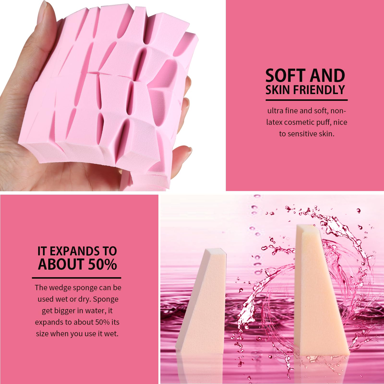 48 Pieces Makeup Sponge Blender For Face Curve Blending, Teenitor Latex Free, Small Wedge Shaped Smooth Apply Beauty Sponge Appl