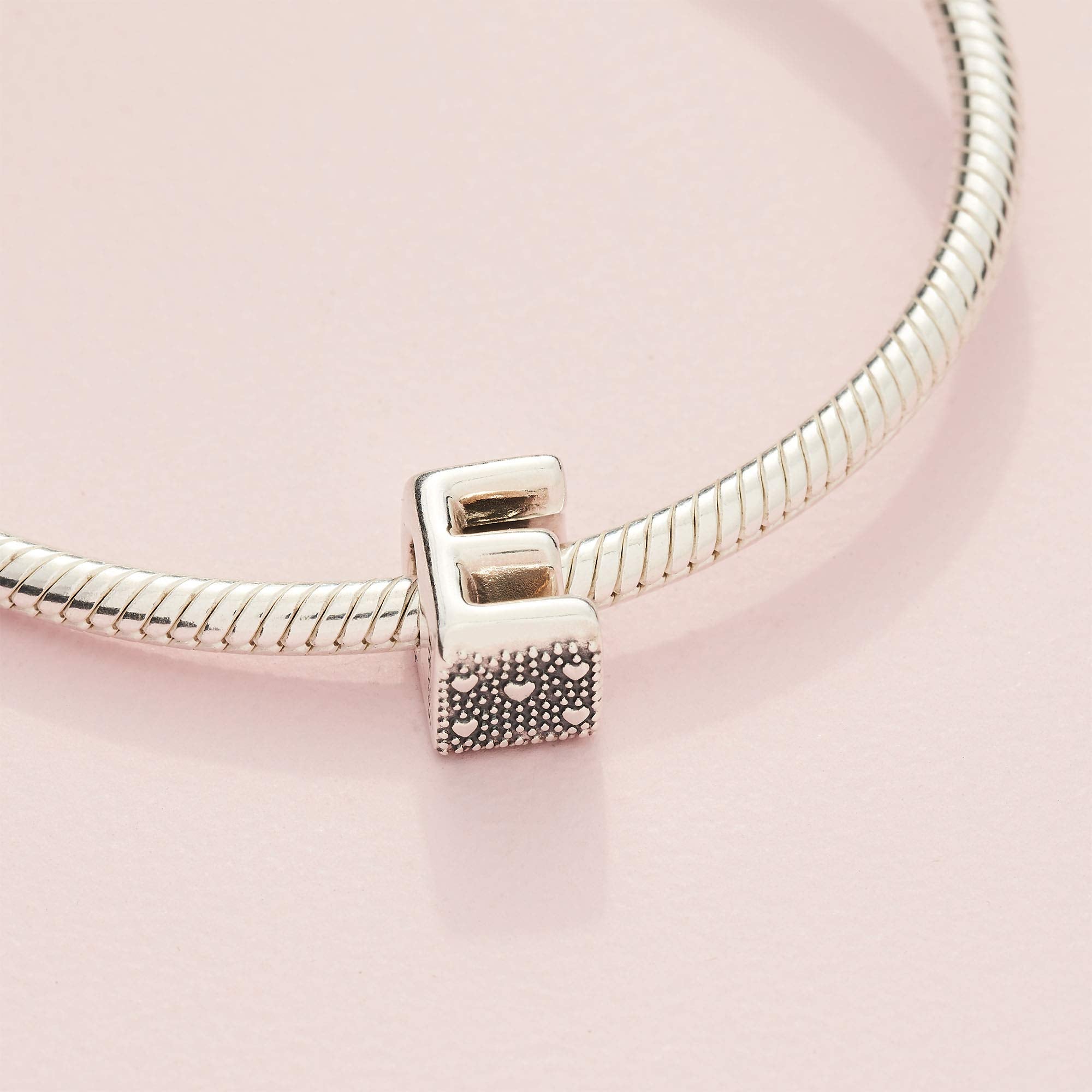 PANDORA Letter E Alphabet Charm - Compatible Moments Bracelets - Jewelry for Women - Gift for Women in Your Life - Made with Ste