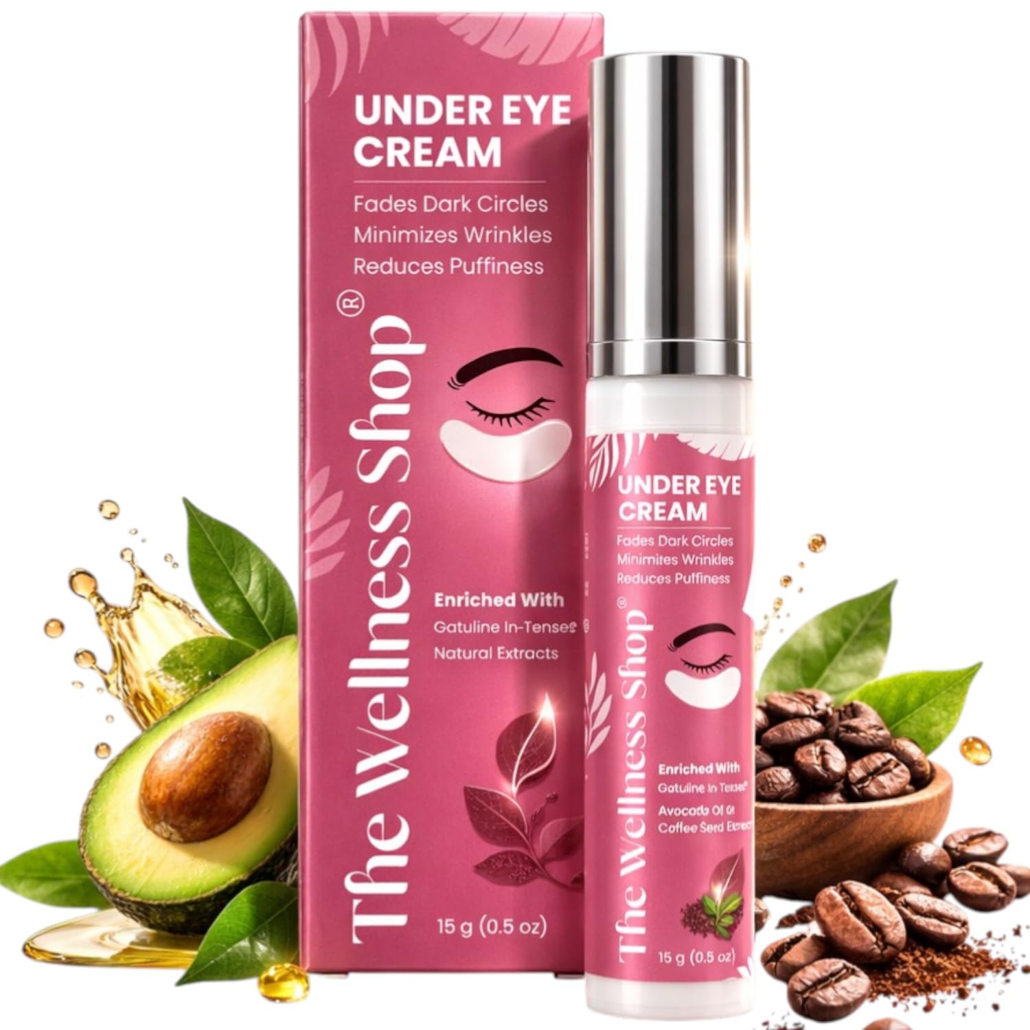 The Wellness Shop Under Eye 15G | Avocado & Coffee Seed Oil | Reduces Dark Circles, Puffiness | AntiWrinkle Hydrating Gel For A
