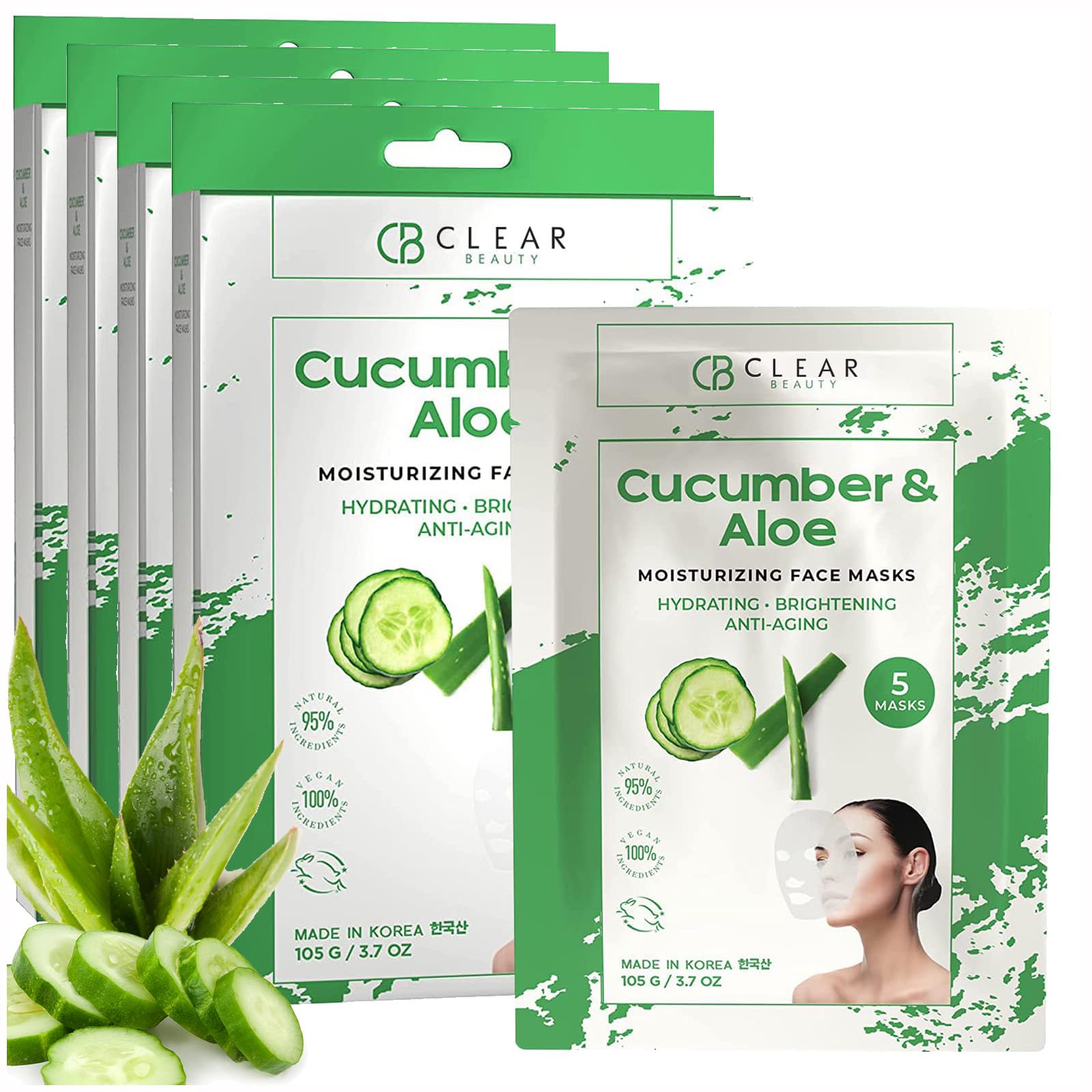 Clear Beauty Cucumber & Aloe - 4 Pack Face Masks